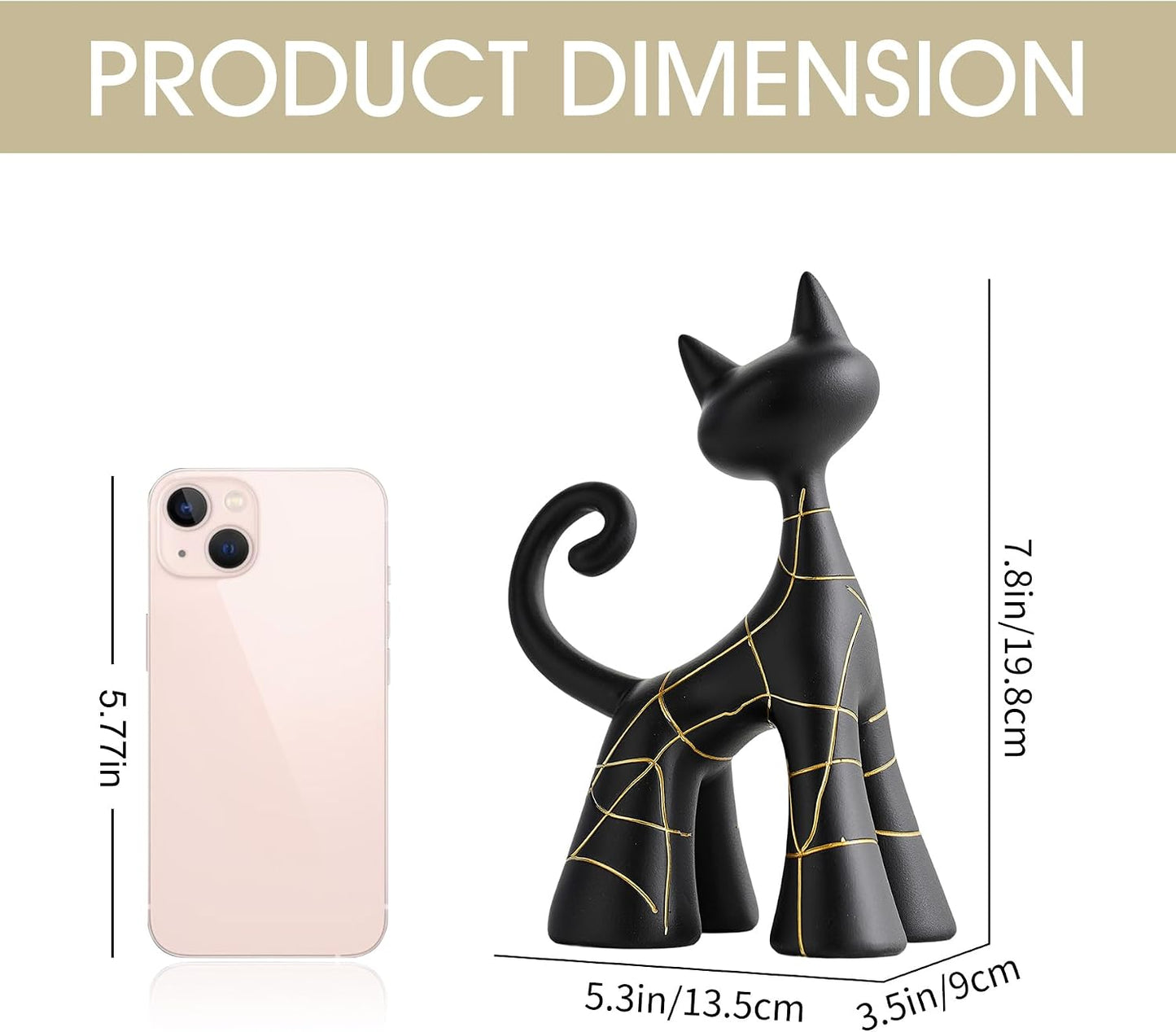 Modern Cat Statue Decor / Matte Black
