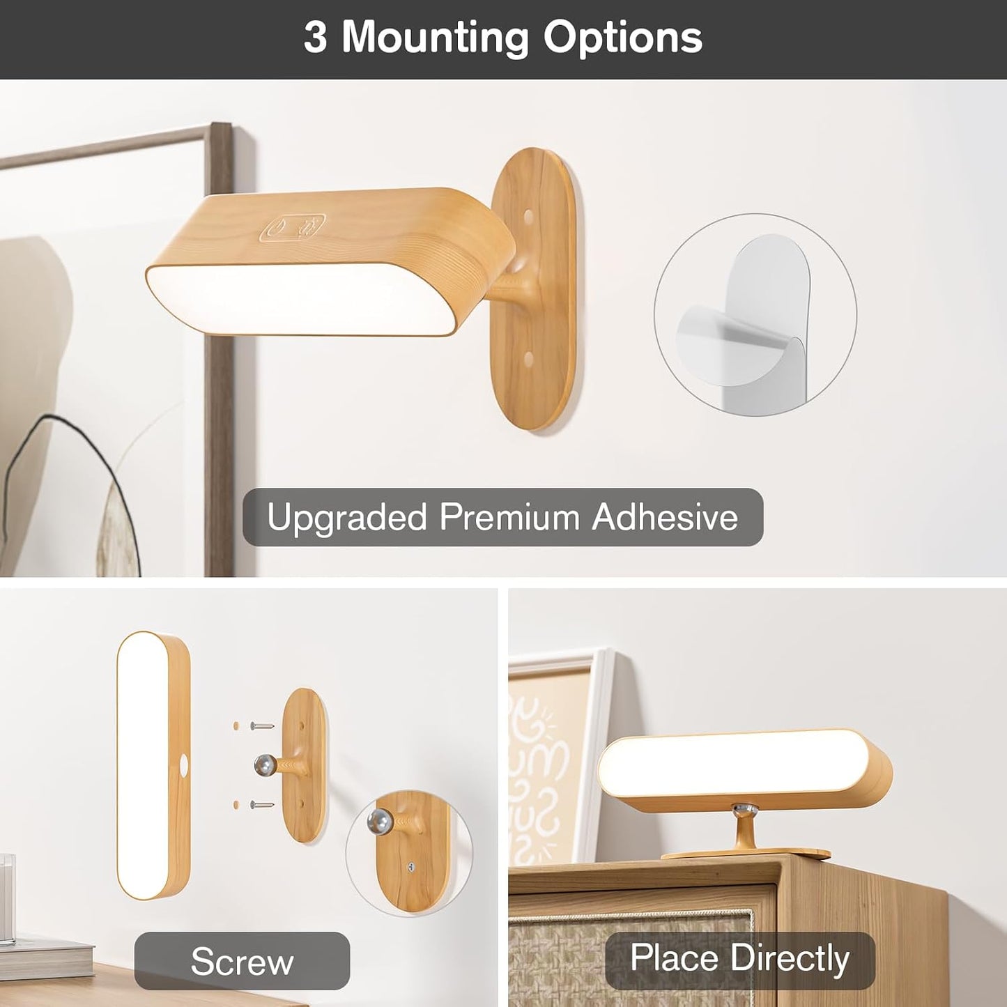 Battery Operated Wall Sconces Set of 2, Rechargeable & Cordless | 5 Color Temps & Dimmable Touch Control, 360°Rotating