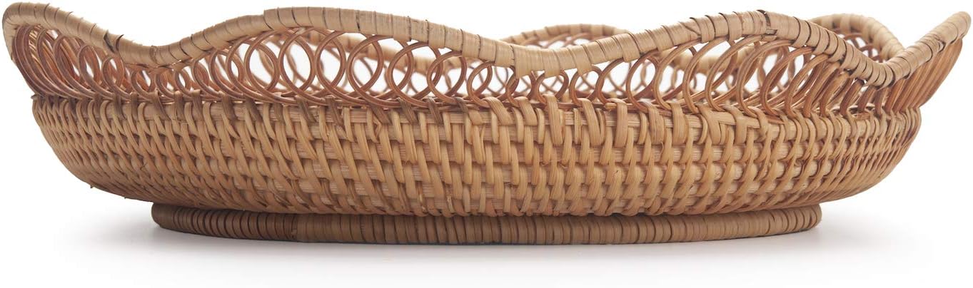 Rattan Fruit Basket for Serving Woven Bread Tray for Cake / 30cm D x 9cm H / Natural / 11.8 Inch