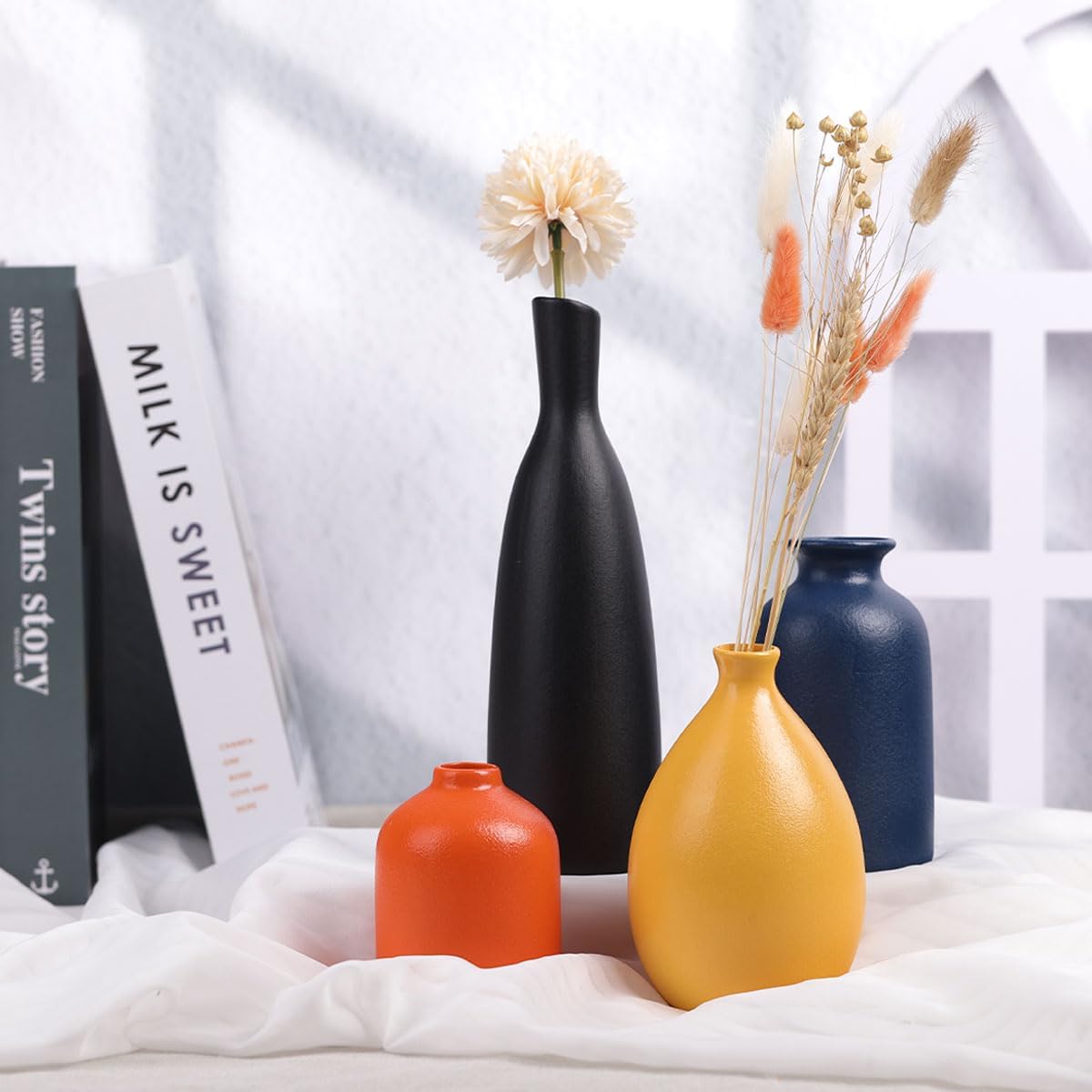 Colorful Ceramic Bud Vases / Multicolor Suit-b / Yellow / Set of 4