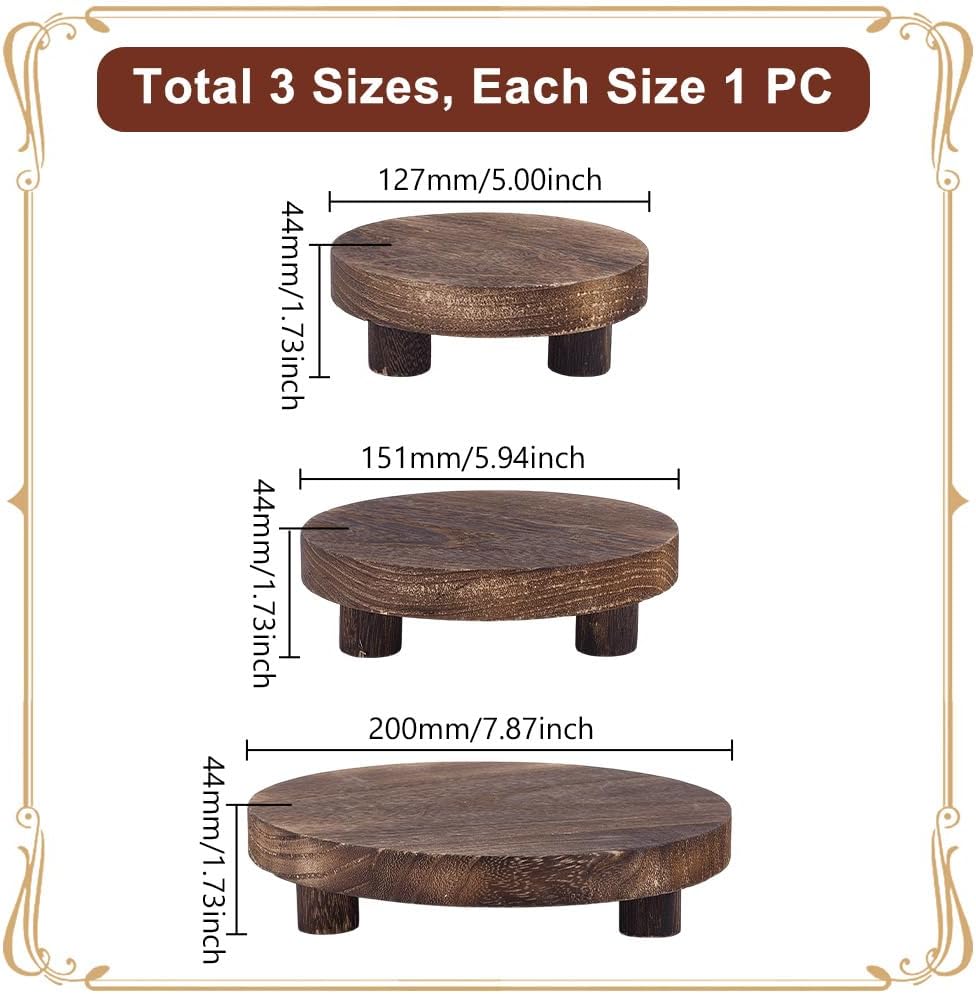 Wood Risers for Decor Flat Round Wood Display Base Riser Stand Wood Pedestal Rustic / Set of 3