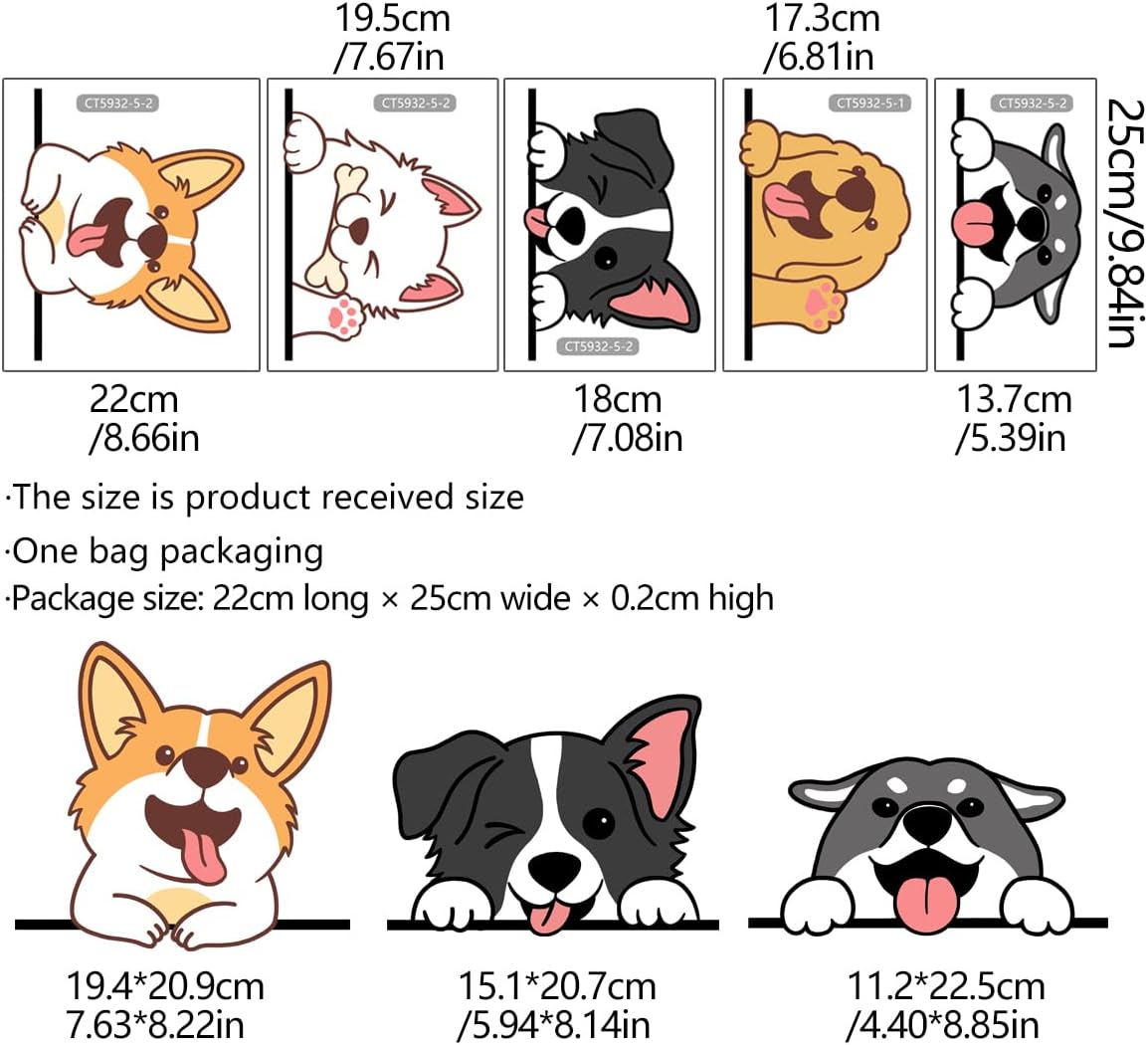Reusable PVC Decals / 5 Multicolor Cartoon Smiling Puppies Dog Wall Stickers