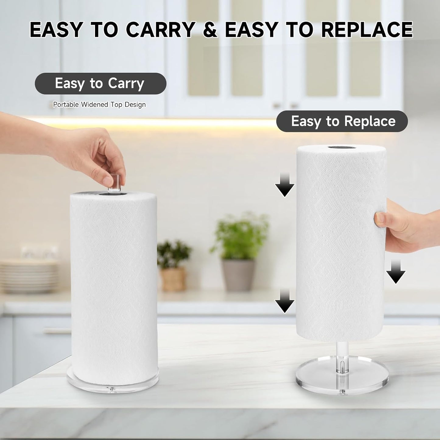Paper Towel Holder Countertop Clear Acrylic 5.9" Diameter Thickening Sturdy Base,for Kitchen Bathroom, Paper Towel