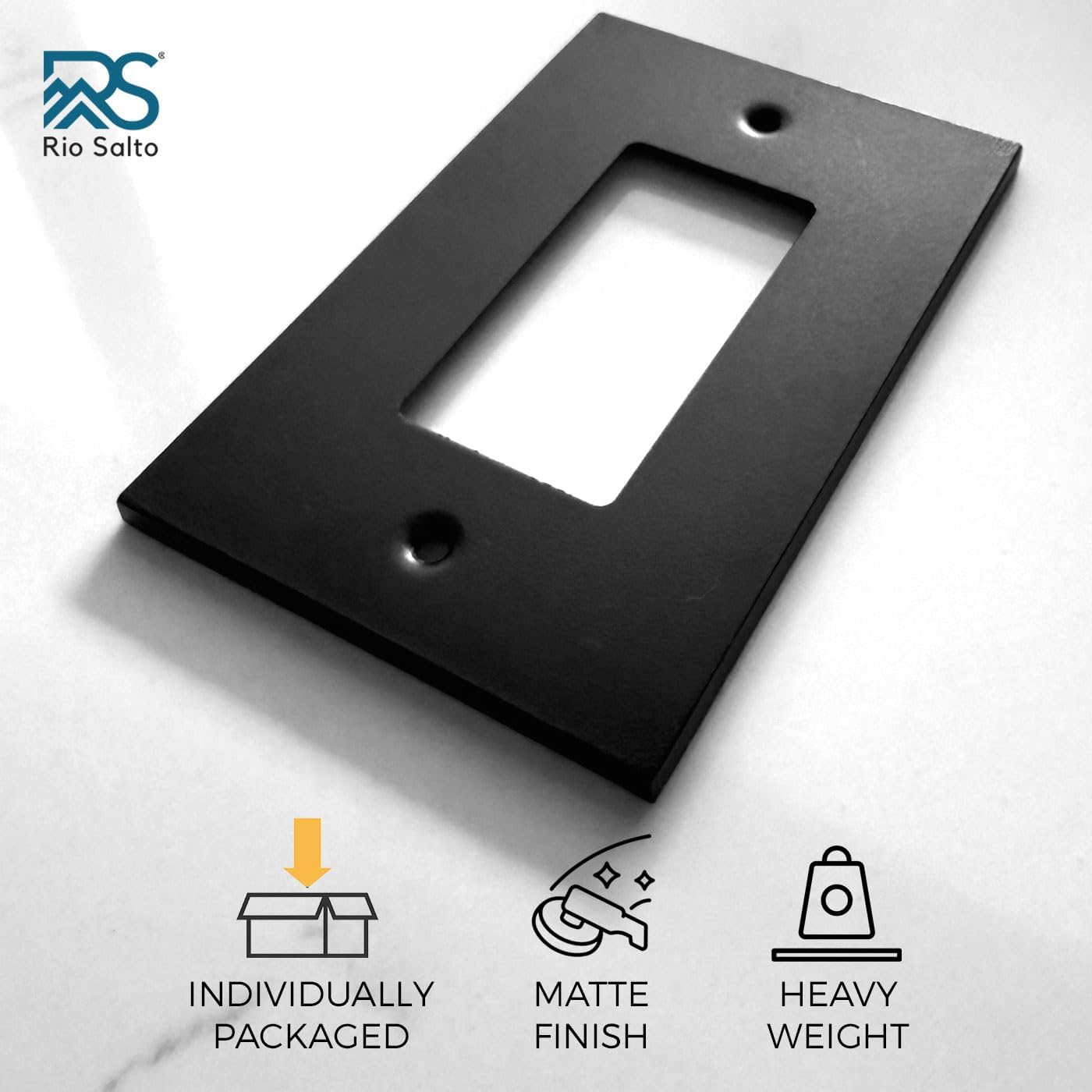 Rio Salto Forge Collection Matte Black Rocker Light Switch Cover 5-Pack Heavy Gauge Metal Wall Plates 5" x 3.13" with