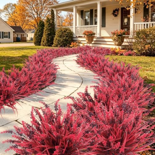 RECUTMS 12Pcs 14.6" Artificial Fall Flower Plants Outdoors Faux Greenery