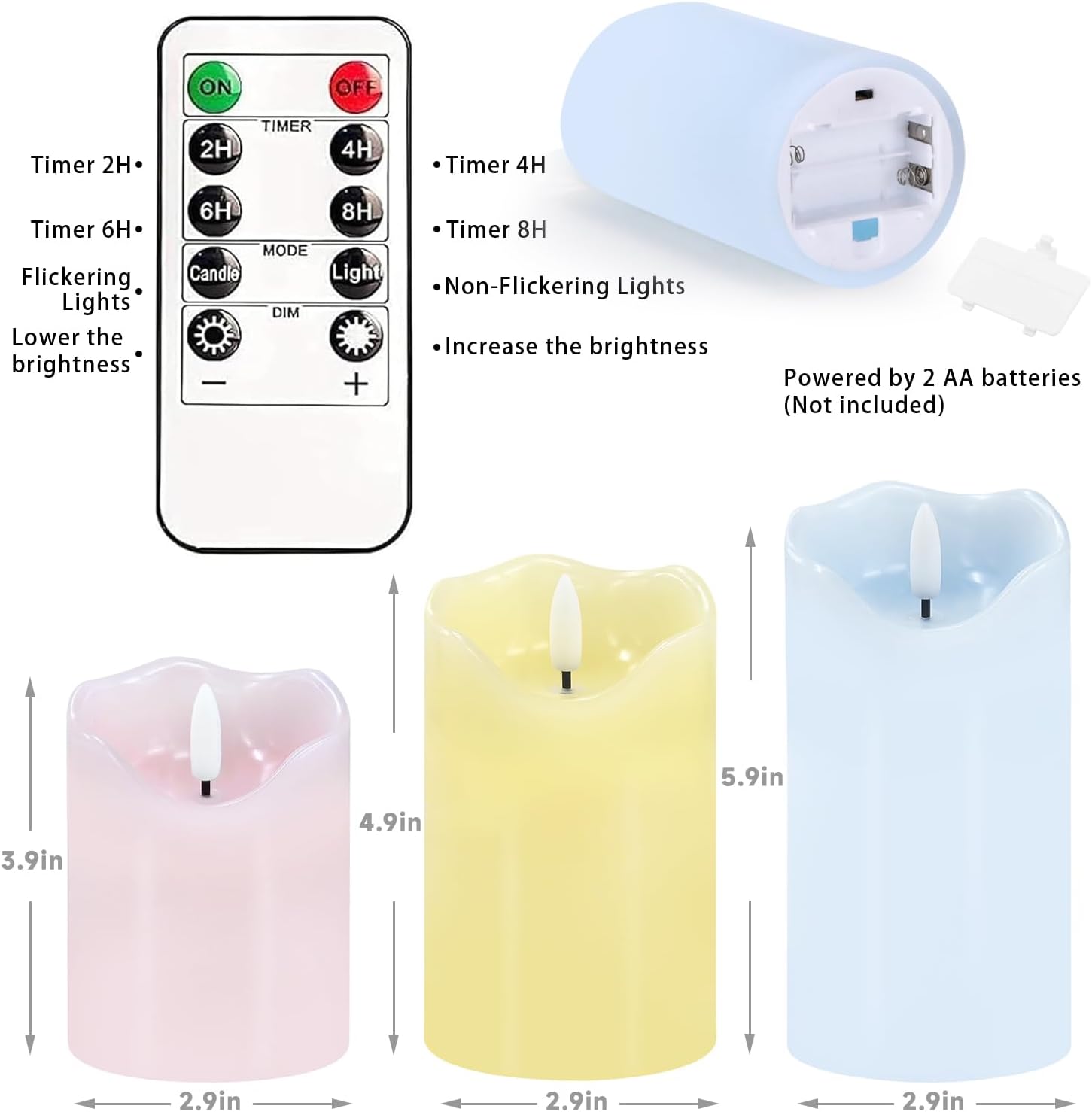 Easter Flameless Candles Set of 3, Pastel Spring Candle with Remote & Timer | Flickering Real Wax Pillar Candles