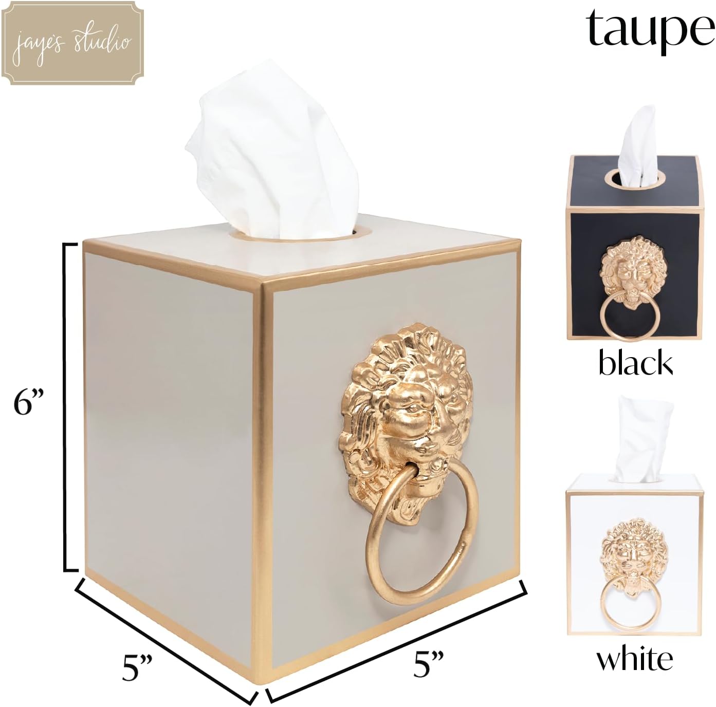 Cube Tissue Box Holder / Taupe Lion / Paws & Claws / Gold