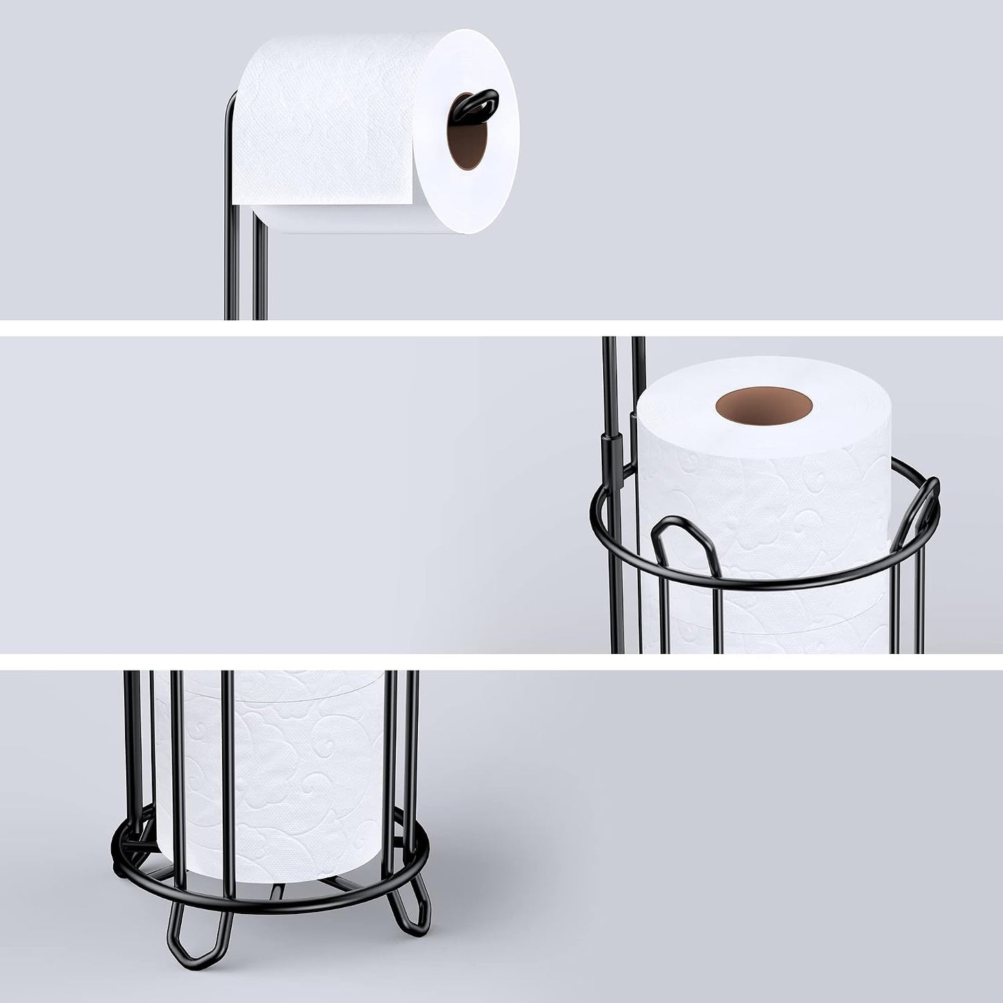 Meangood Toilet Paper Holder Stand and Tissue Paper Roll Dispenser for 4 Mega Rolls, Bathroom Free Standing Tissue Roll