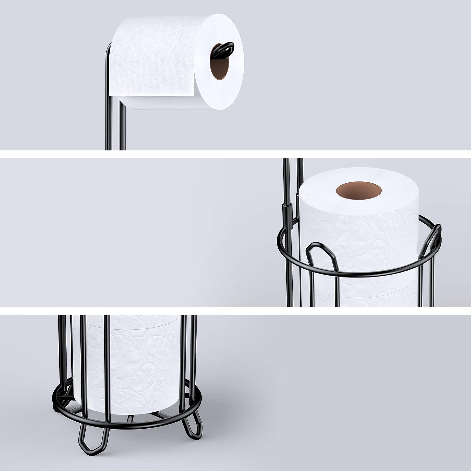 Meangood Toilet Paper Holder Stand and Tissue Paper Roll Dispenser for 4 Mega Rolls, Bathroom Free Standing Tissue Roll