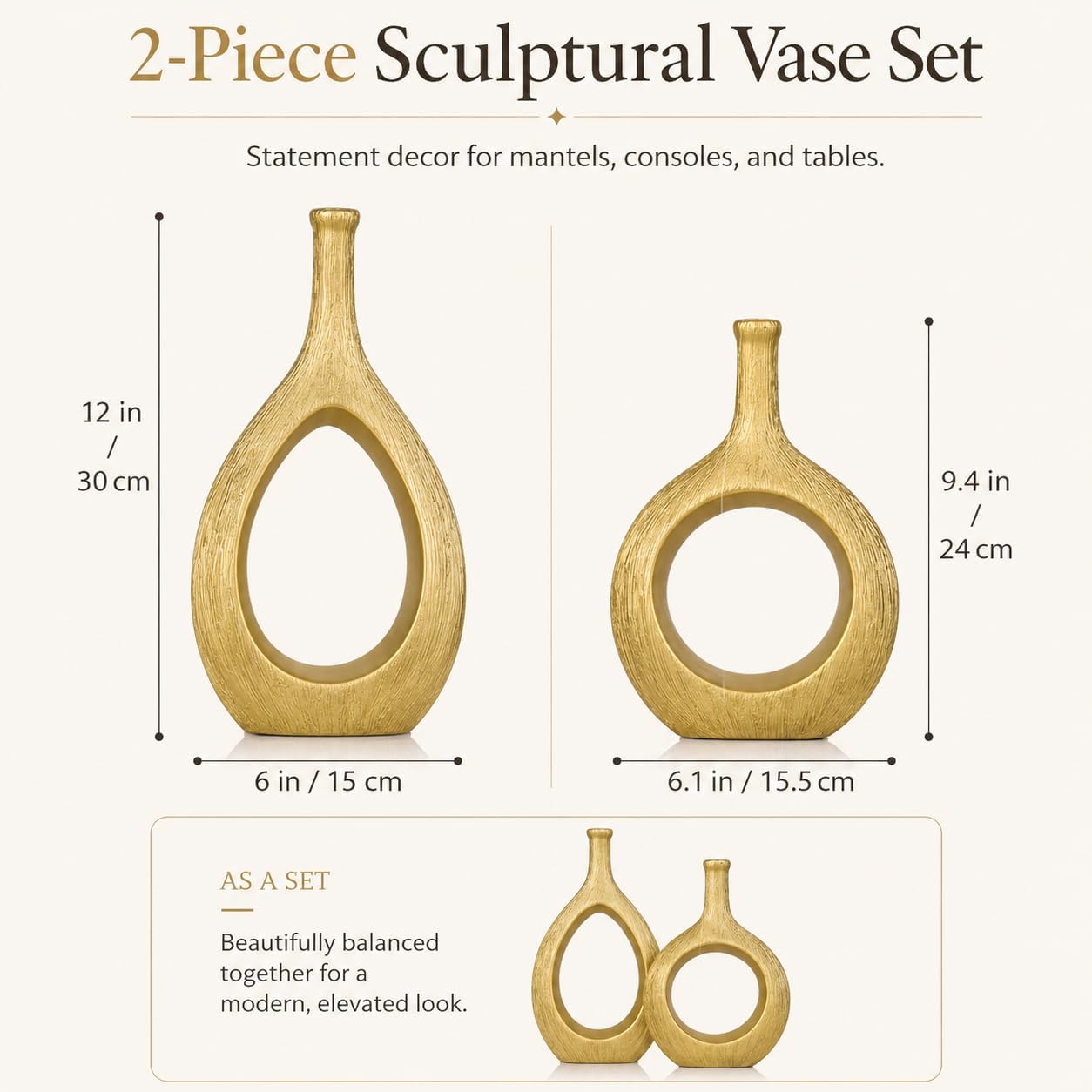 Ceramic Vase Set 2 / Brushed Gold