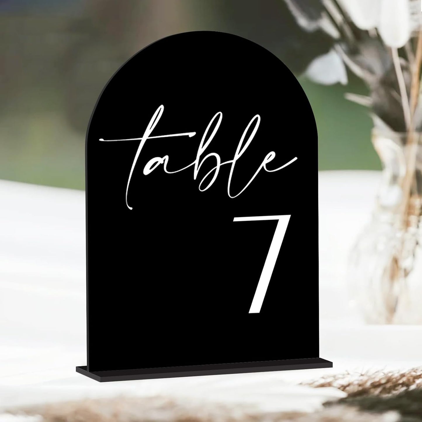 Black Arch Acrylic Table Numbers with Stands 1-25, 5x7" Black Arched Acrylic Sign and Base, Arch Table Numbers for