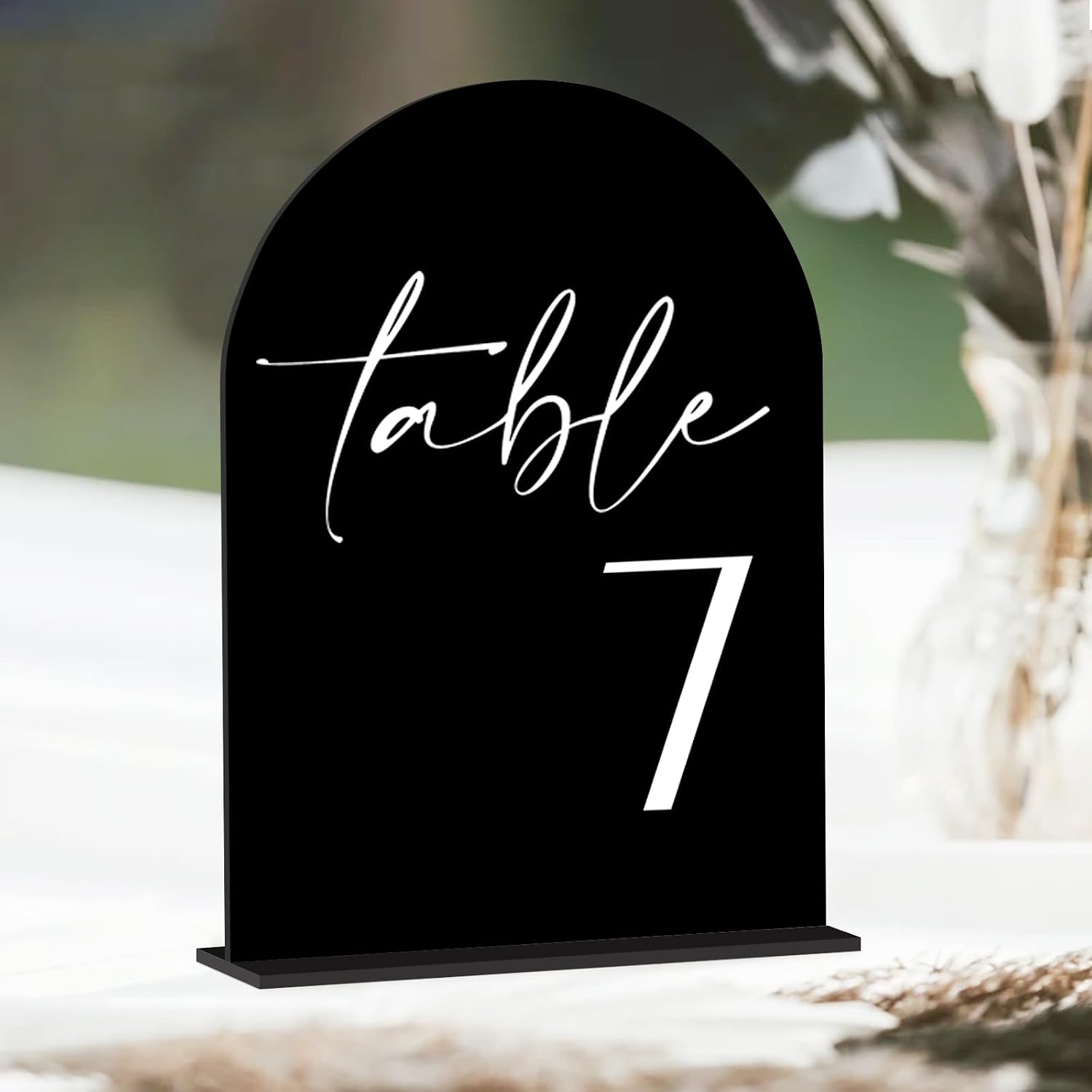 Black Arch Acrylic Table Numbers with Stands 1-25, 5x7" Black Arched Acrylic Sign and Base, Arch Table Numbers for