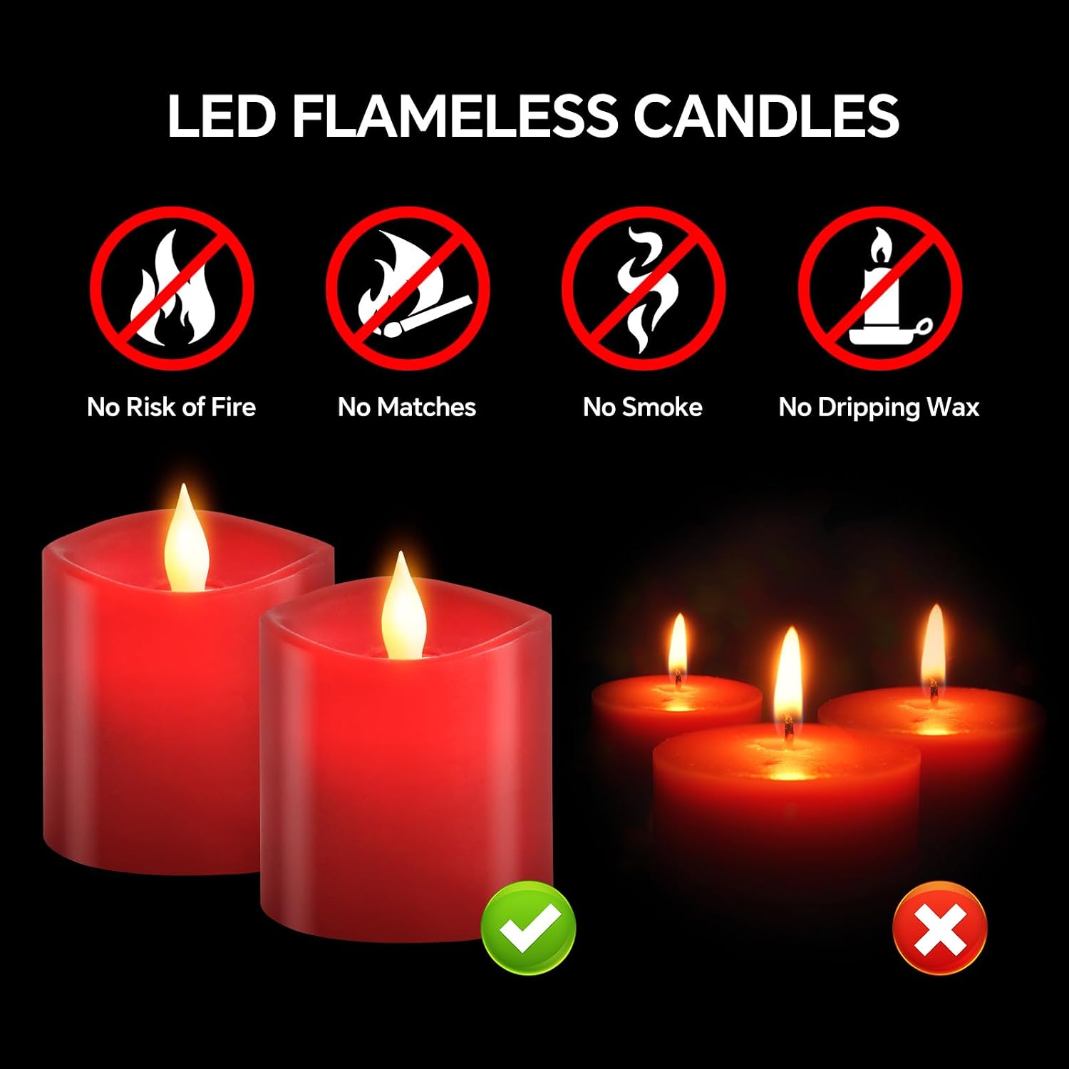 3x3 Flickering Flameless Candles Set of 2, LED Battery Operated Candles, 3 inch Flameless Candles with Remote Control