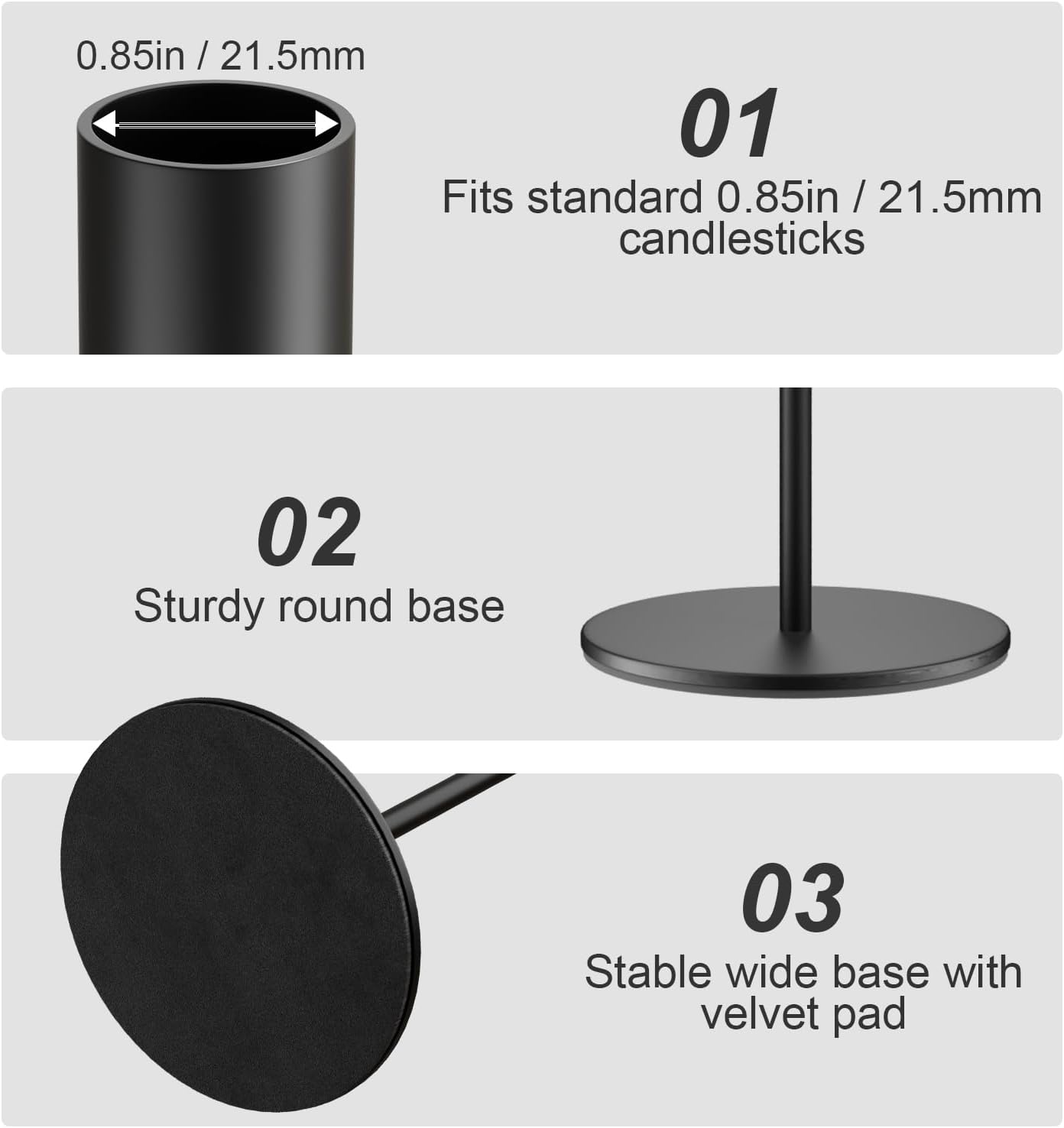 zeochyni Set of 12 Black Taper Candle Holder Bulks for Wedding, Party Decor | Tall Metal Candlestick Holders with