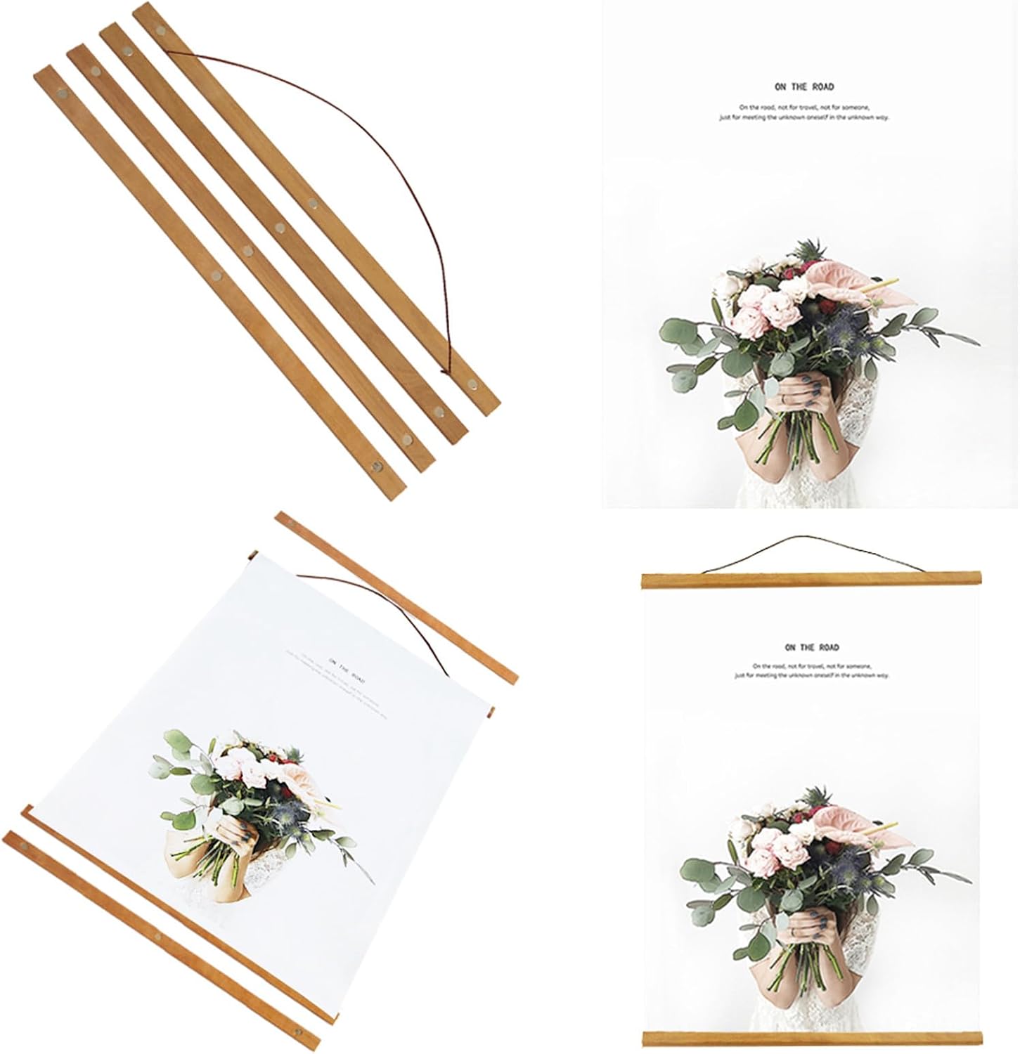 Miaowater 2 Pack Magnetic Poster Frame Hanger,48x36 48x24 48x32 Light Wood Wooden Frames Hangers for Photo Picture Art