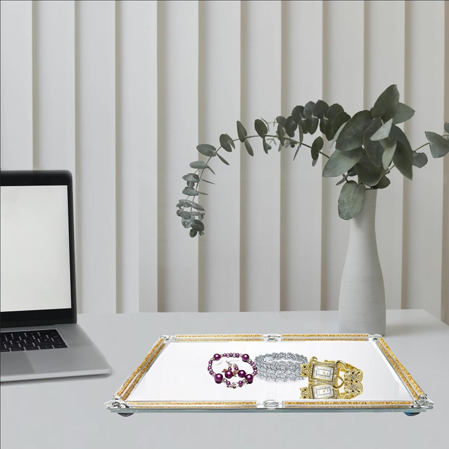 Large and Glass Tray / Golden A / Gold / 15.7 x 11.8