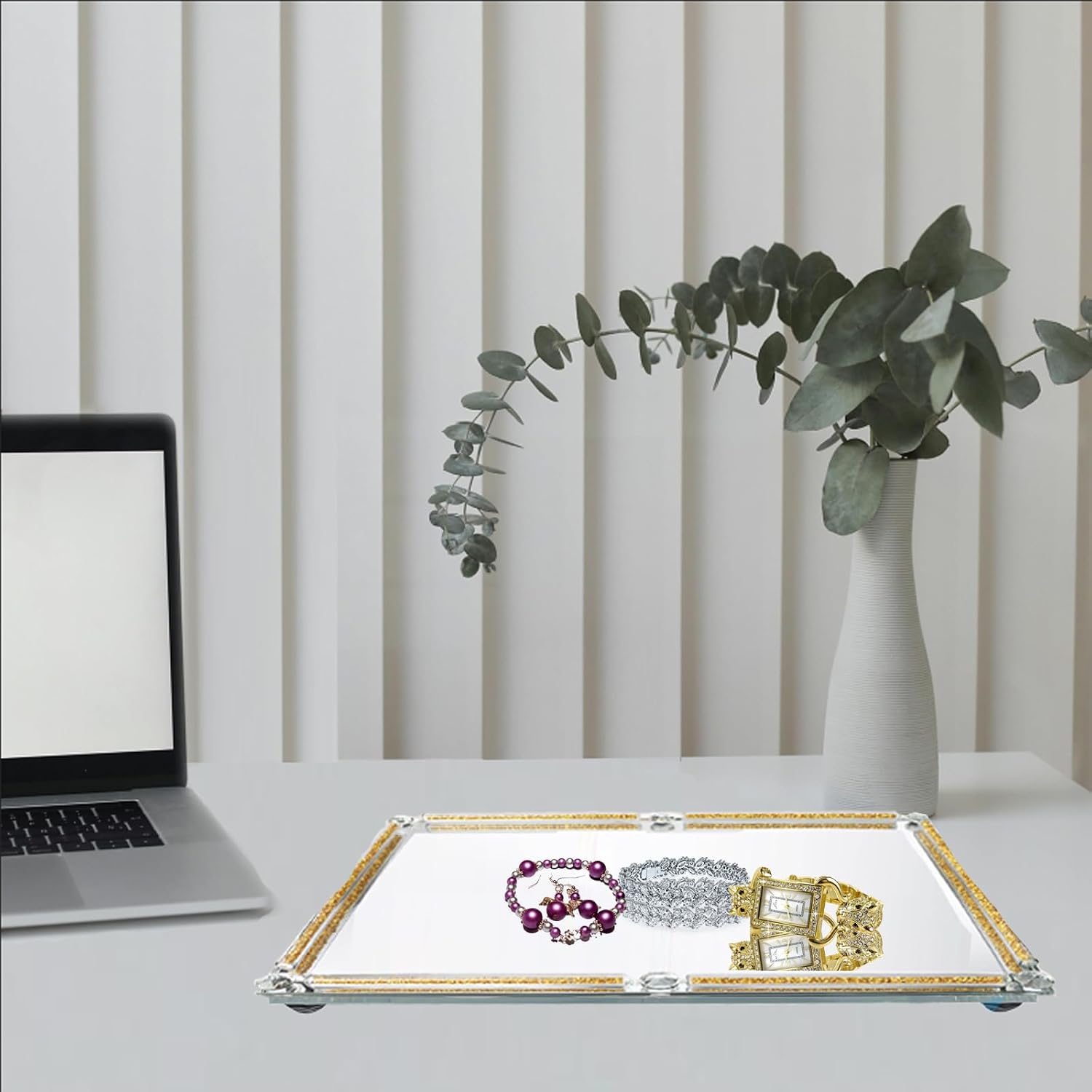 Large and Glass Tray / Golden A / Gold / 15.7 x 11.8