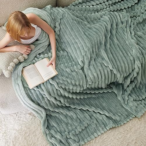 Bedsure Full Size Fleece Blankets for Bed Sage Green 84"x90"