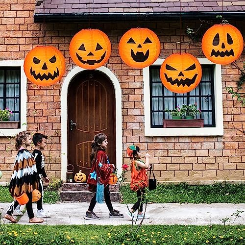 Retisee 20 Pcs 8 Inch Halloween Pumpkin Paper Lanterns Jack O Lantern