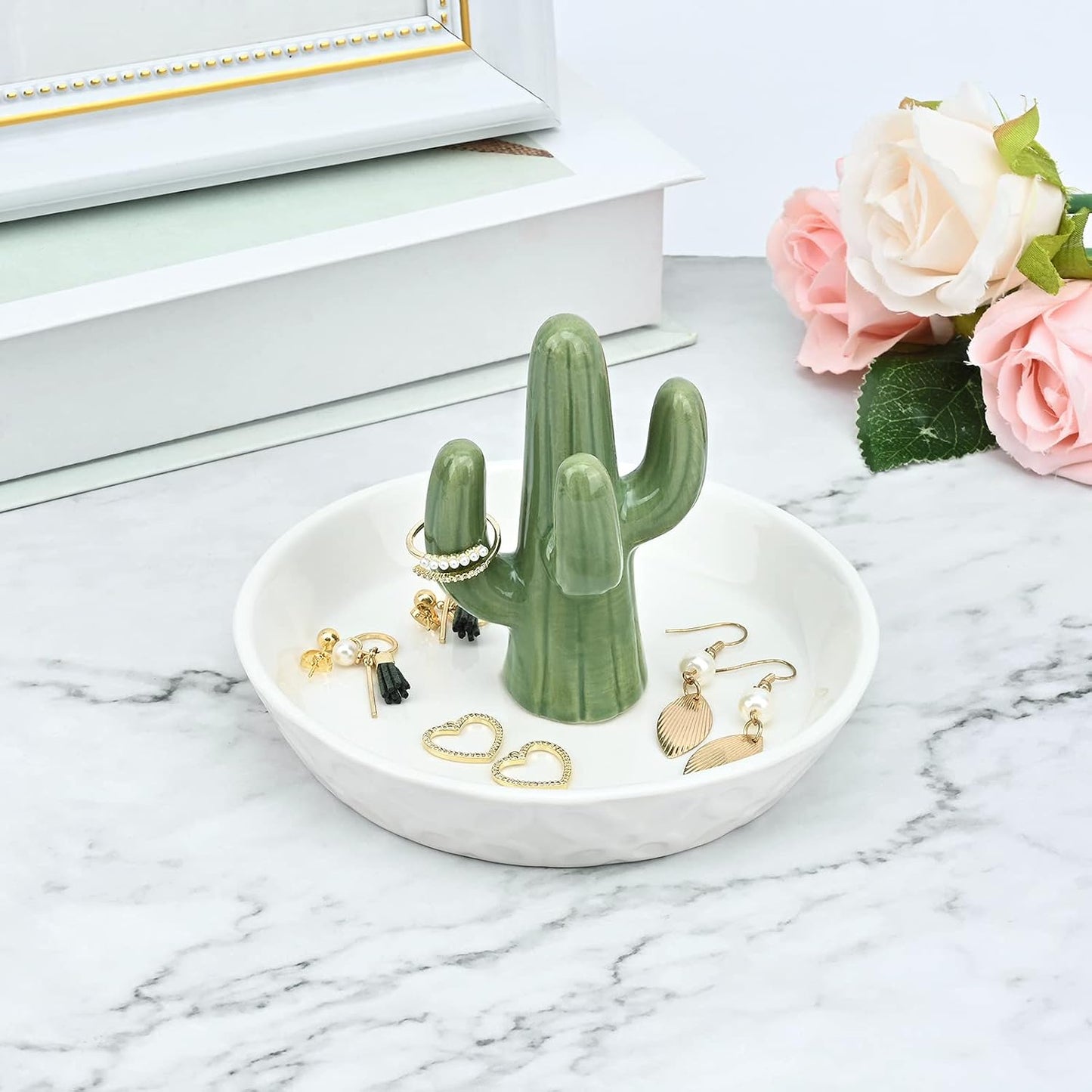 Ceramic Cactus Ring Holder Cactus Ring Dish for Jewelry Cactus Decor for Friend Sister Birthday
