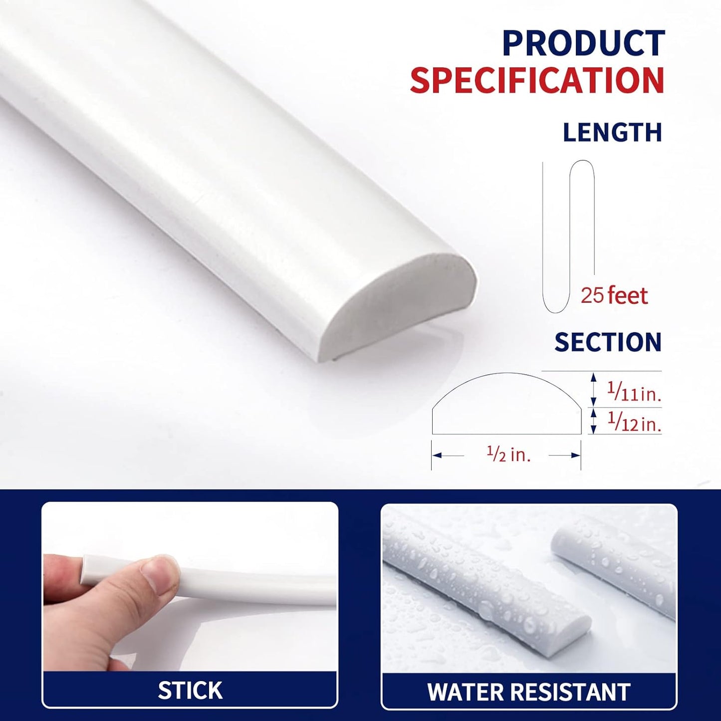 Flexible Peel and Stick Trim Molding Decorative for Backsplash Tile Edge / 25 Feet / White / 25 ft