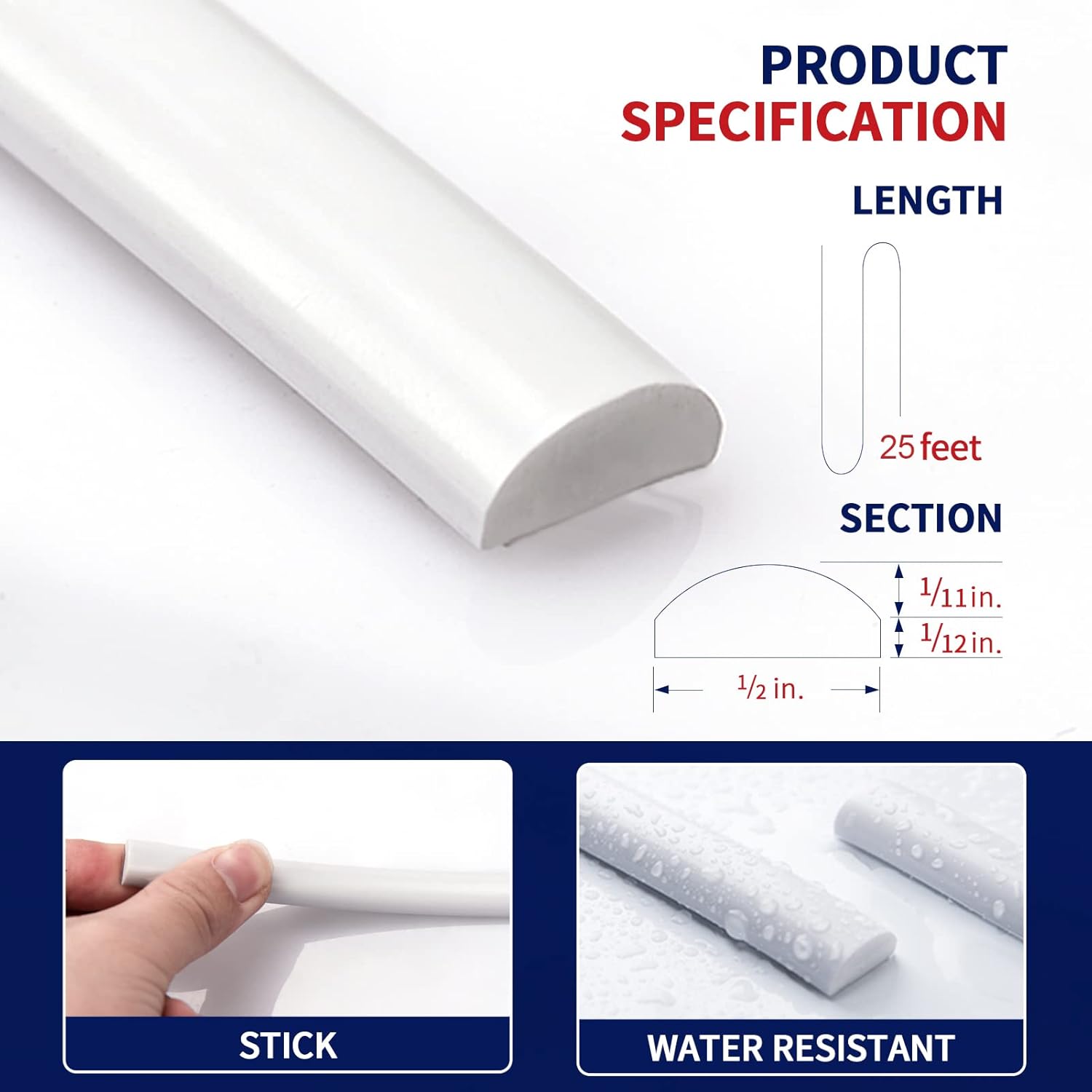 Flexible Peel and Stick Trim Molding Decorative for Backsplash Tile Edge / 25 Feet / White / 25 ft