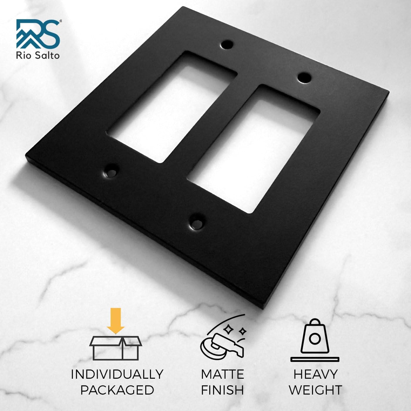 Rio Salto Matte Black Double Rocker Switch Plate Black Outlet Covers Decorator Paddle GFCI Light Switch Cover Plate —