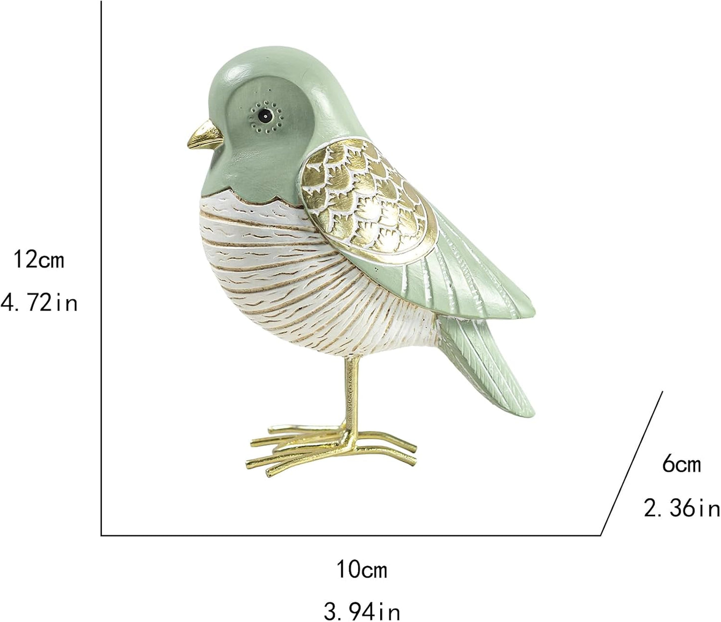 Elegant & Gold Bird Resin Statue / Green