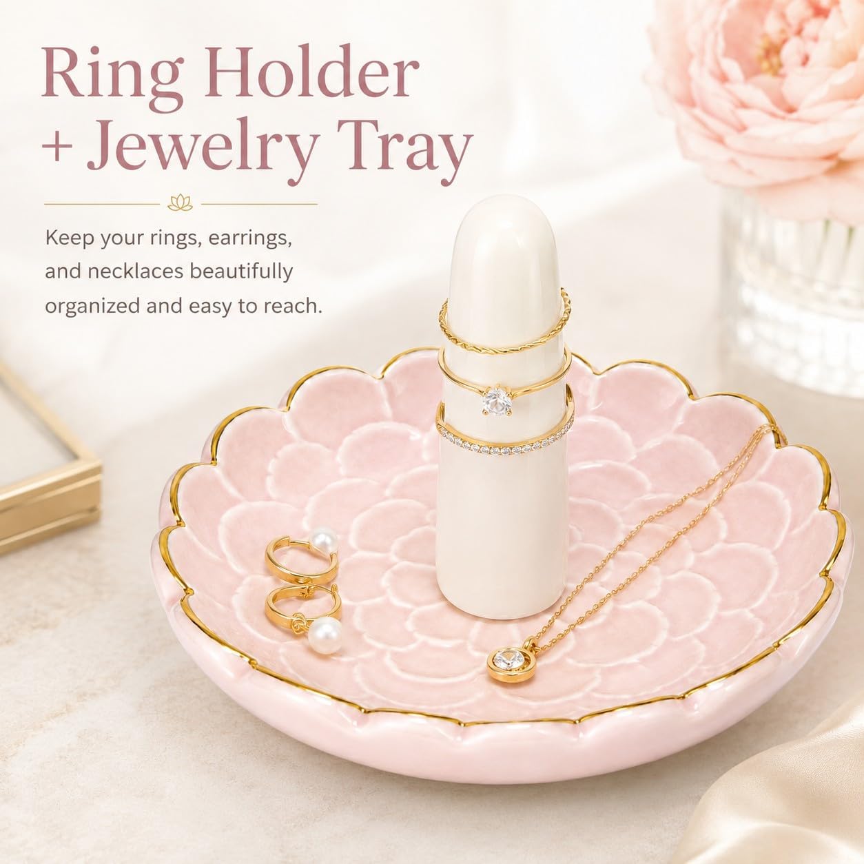 Ceramic Ring Dish Jewelry Tray / Flowers / Pink