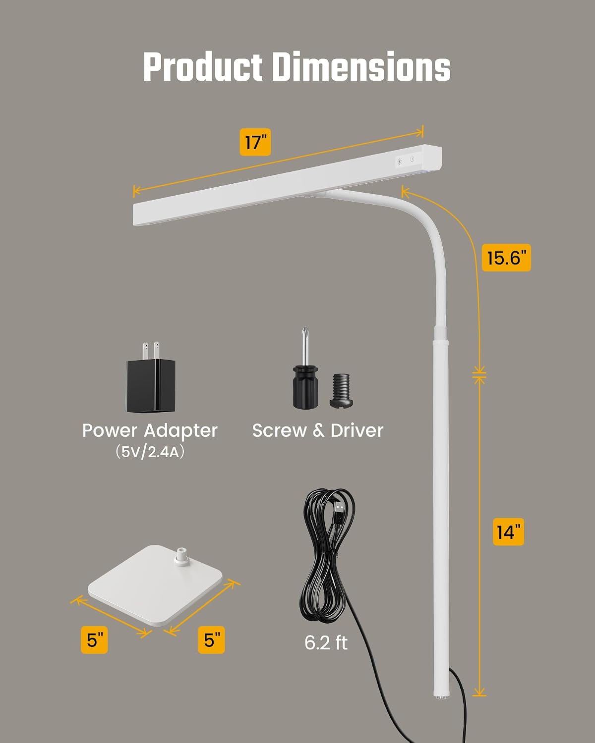 SUPERDANNY LED Desk Lamp for Home Office, Eye-Caring Desk Light with Base | White, 12W Touch Control 3 Colors Dimmable