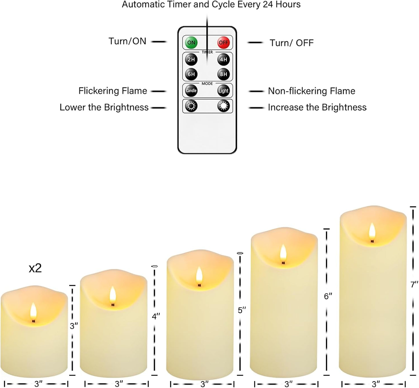 Fo32won Flameless Flickering Candles with Remote Timer, Set of 6 Ivory Led Battery Operated Candles for Home Decor Xmas