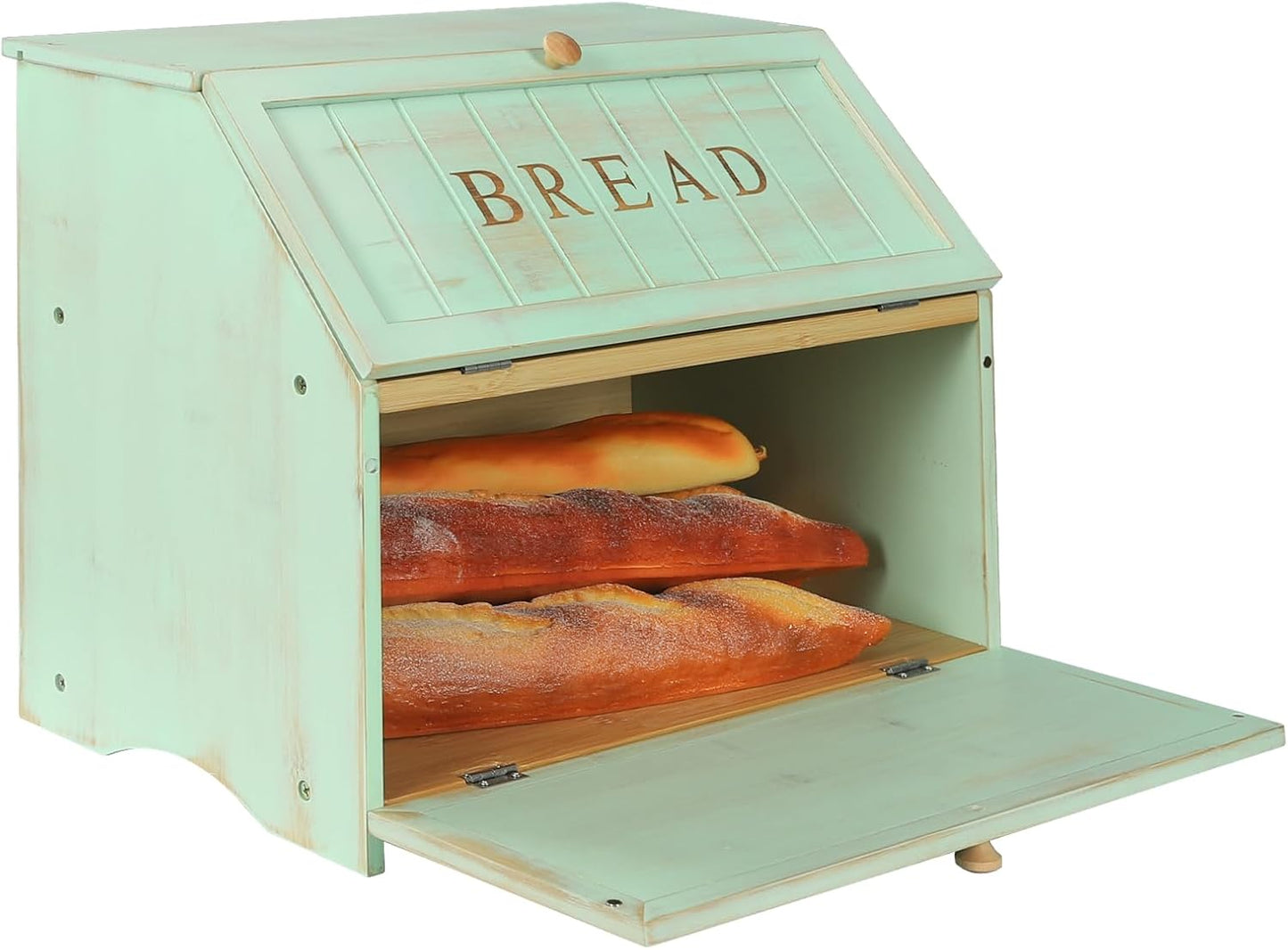 HOMEKOKO Retro Double Layer Large Bread Box for Kitchen Counter, Mint Green | Keeps Bread Fresh 3-4 Days, 2-Tier