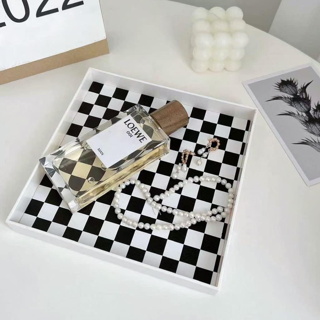 Checkered Decorative Tray / White Checkered