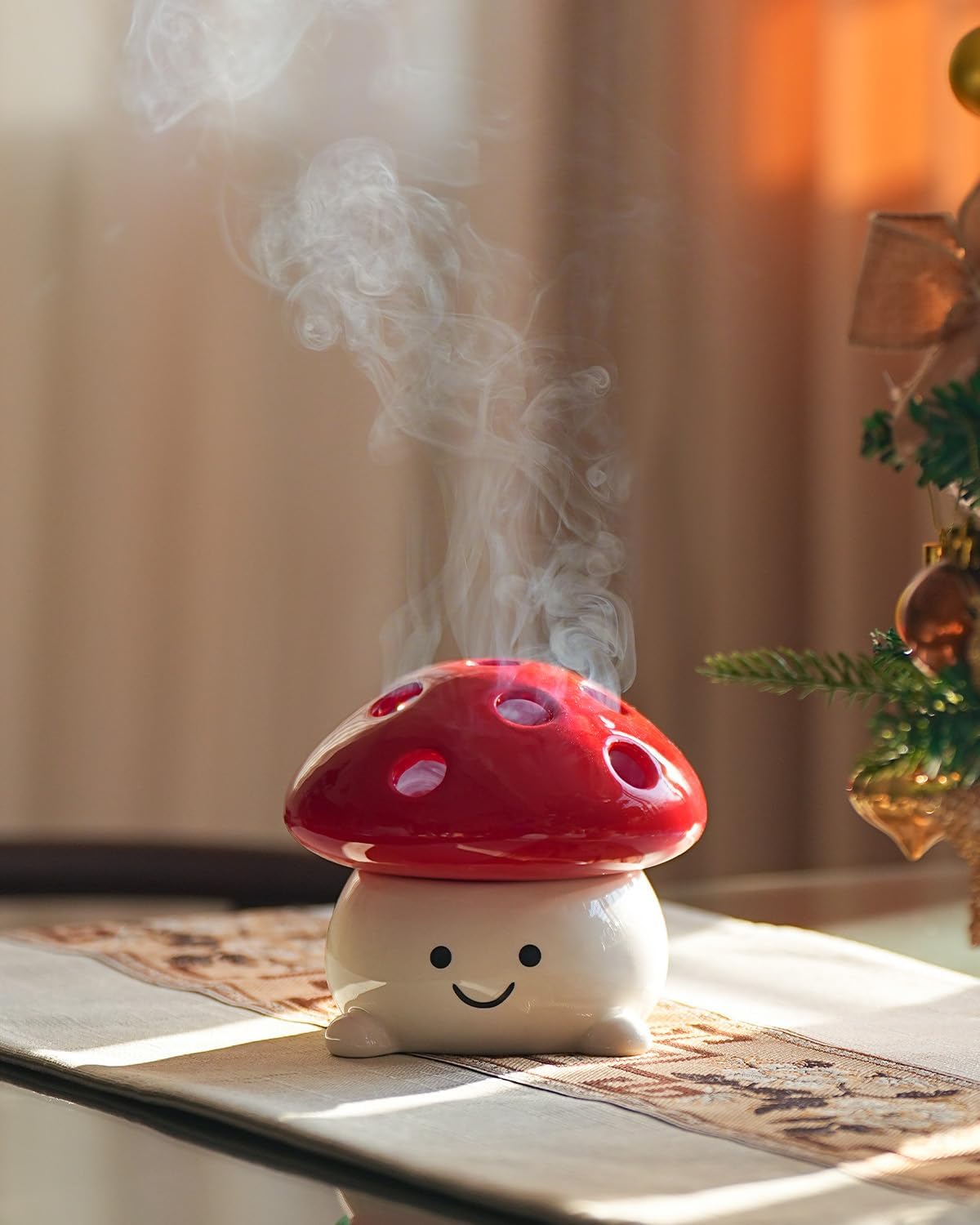 Smily Face Incense Cone Holder Mushroom Incense Cone Burner Unique Gifts for Women Men