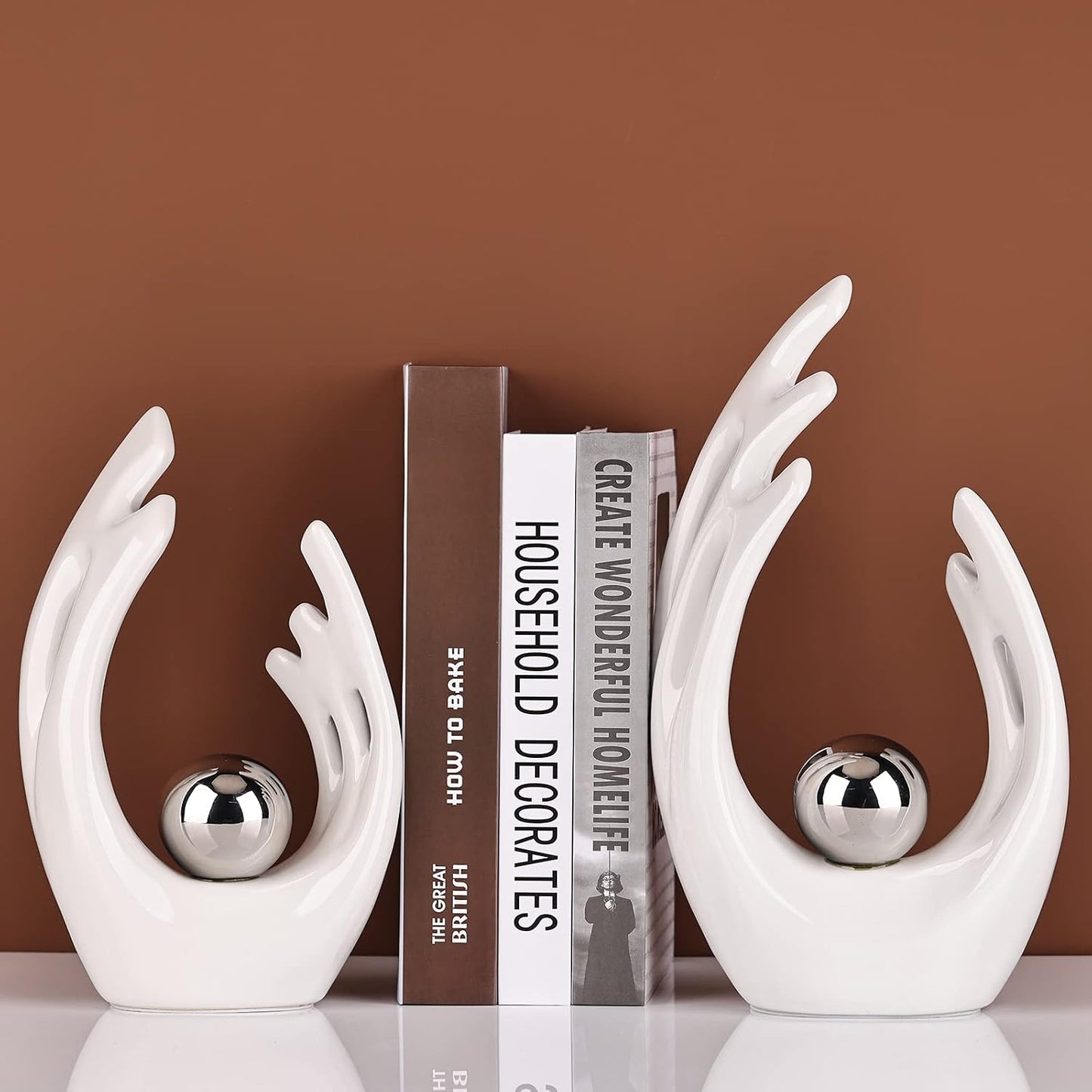 Abstract Art Ceramic Statue / White Silver / Large / 12 Inch