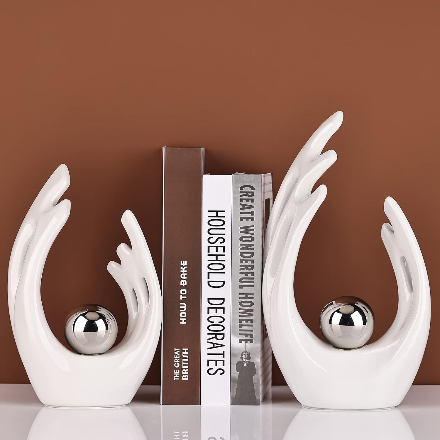 Abstract Art Ceramic Statue / White Silver / Large / 12 Inch