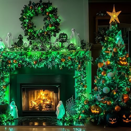 JMEXSUSS 200 LED Green Christmas Indoor Outdoor Halloween Lights Clear Wire