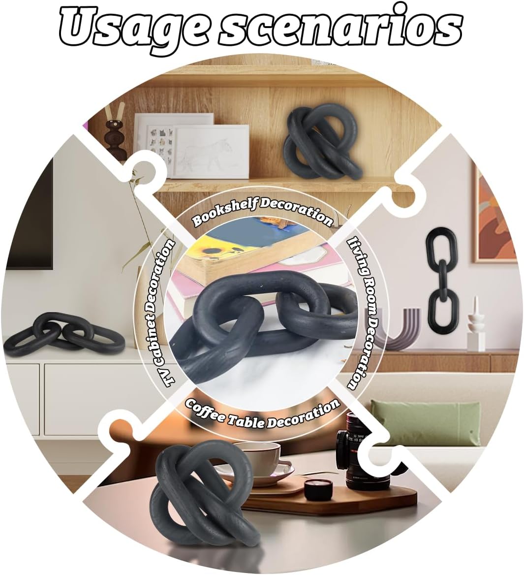Wood Knot Decor 3-Link Wooden Chain Link Accent / Black