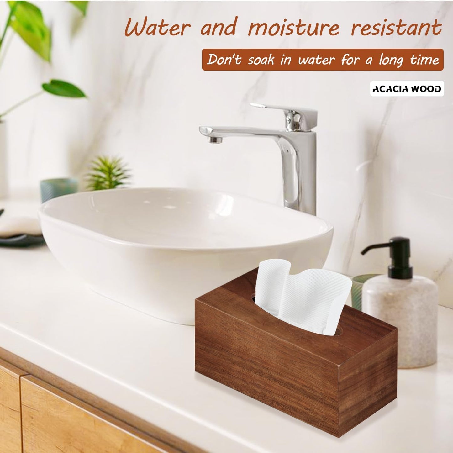 Acacia Wood Tissue Box Cover Rectangle / Brown