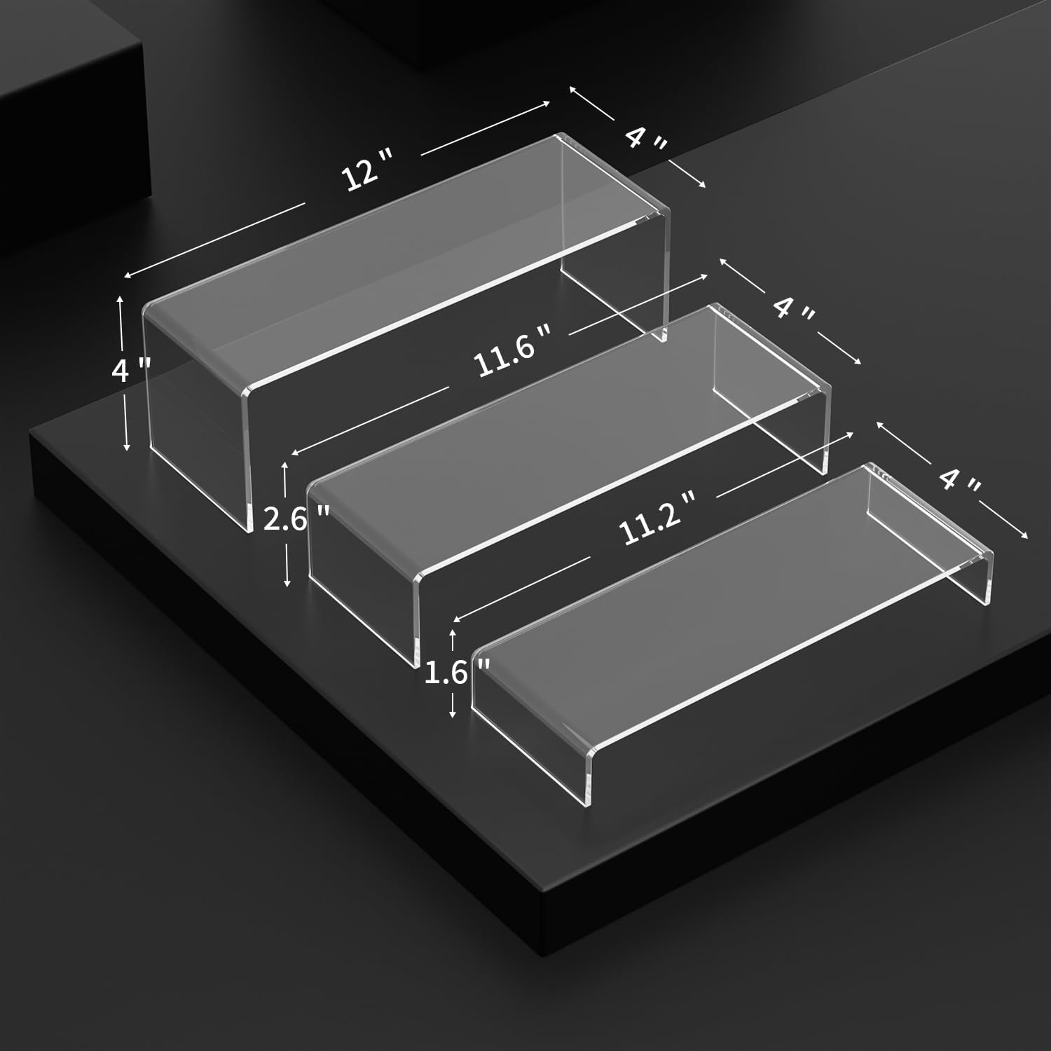 Rectangular Acrylic Showcase Collectibles Display Stands Suitable for Retail / M / Clear / Set of 6