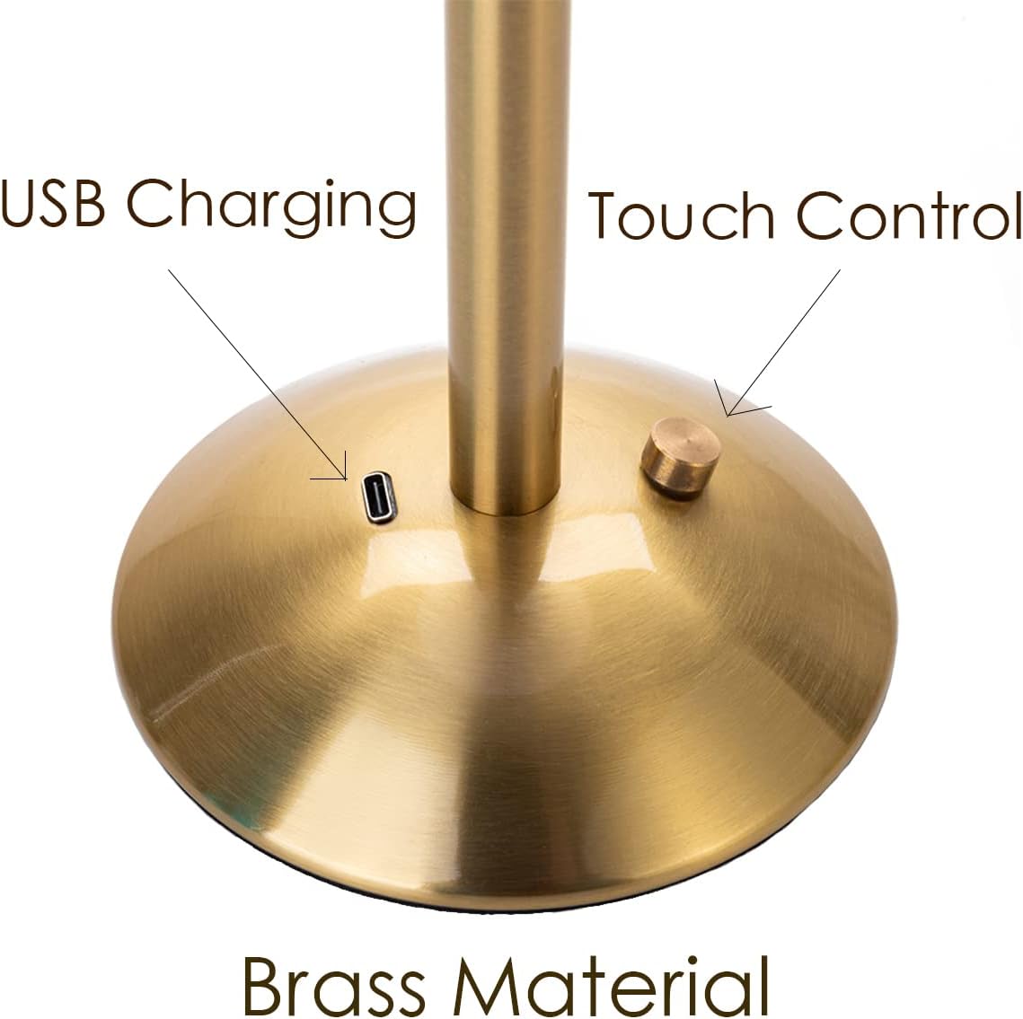 HEQET Cordless Table Lamps for Home,Table,Dining Room, Gold Rechargeable Lamps, USB Charge 12'' Tall LED Brass Portable