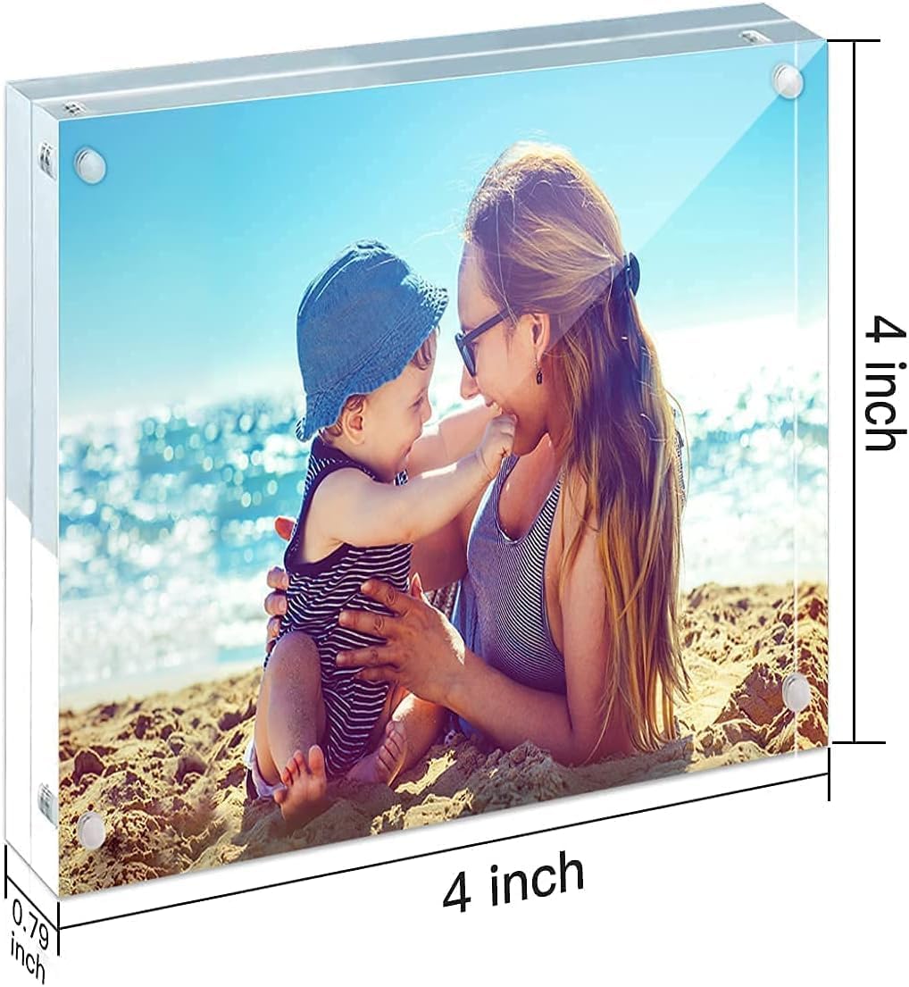 HELPLEX 5 Pack 4x4 Acrylic Picture Frames, 20mm Thicker Frameless Clear Frame Double Sided Magnetic Frame, Free