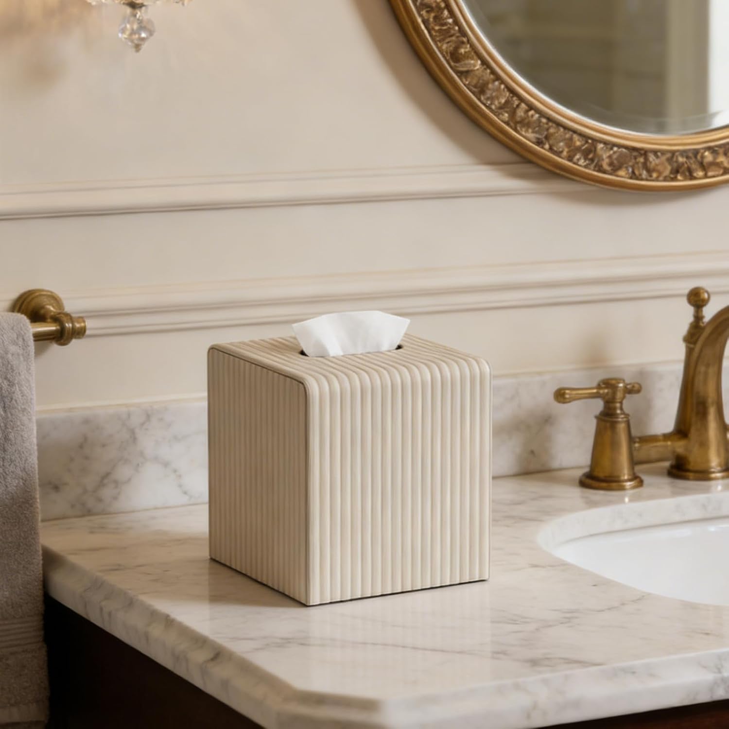 Modern Facial PU Tissue Holder Napkin Dispenser Accessories / Beige