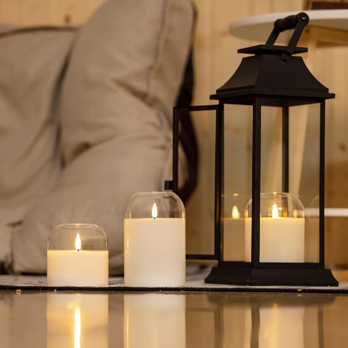 volnyus Clear Glass Flameless Candles with Remote Battery Operated Flickering LED Pillar Candles Real Wax Wick Φ 3" H