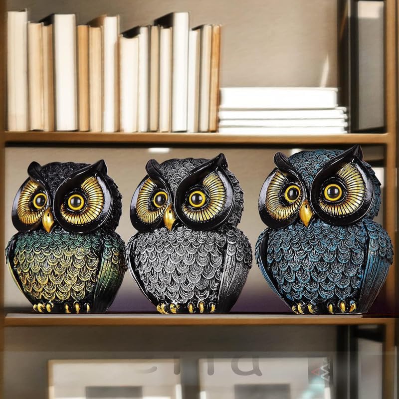Small Figurines / Owl Statue Home Decor / Sliver