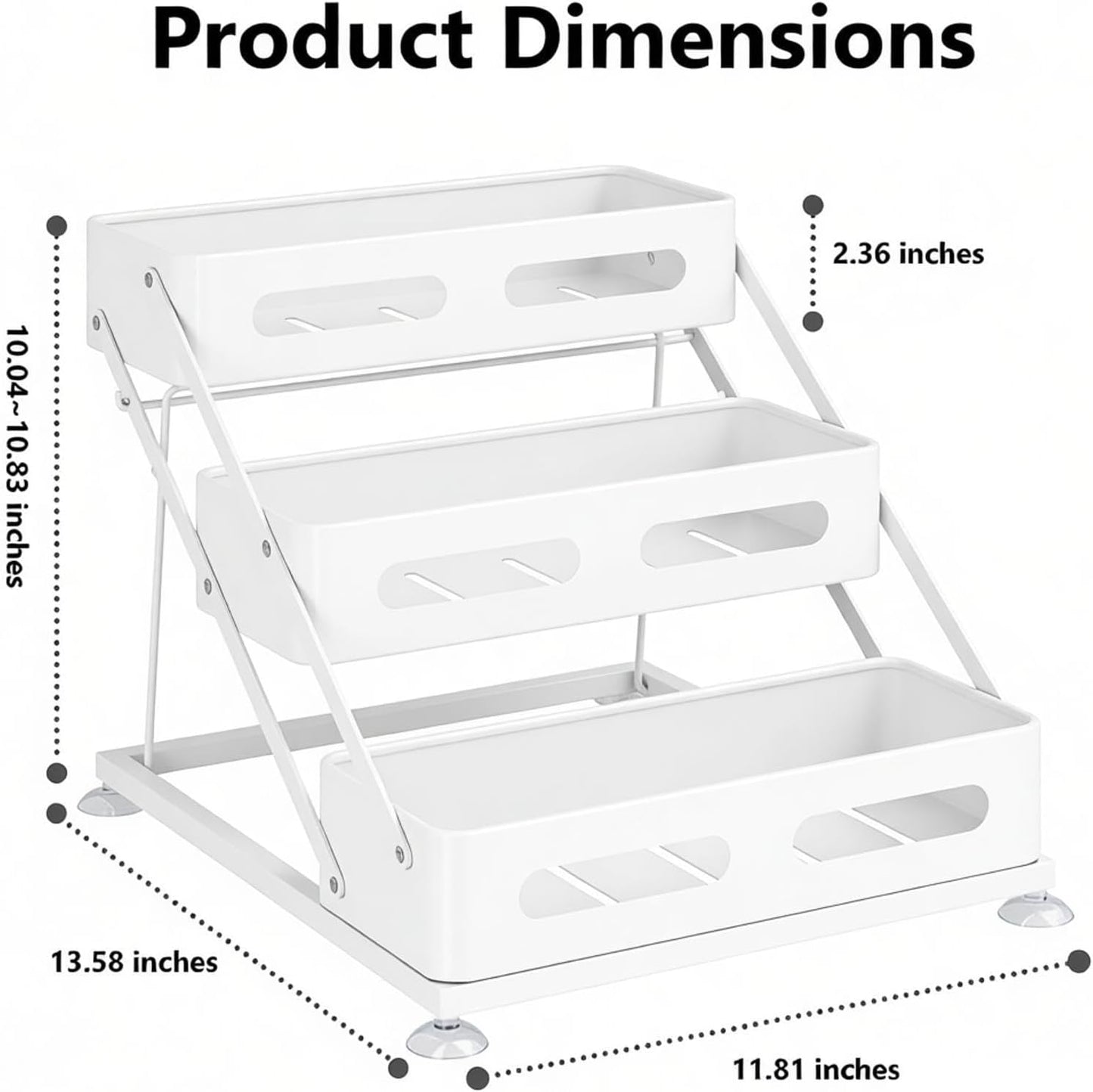 Ceetug 3 Tier Foldable Spice Rack, White | Iron, For Countertop, Kitchen Seasoning Organizer, For Cabinet