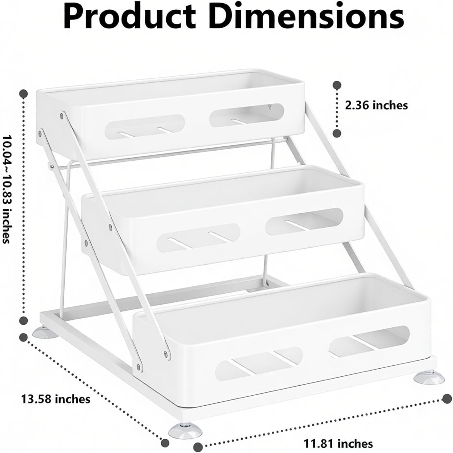 Ceetug 3 Tier Foldable Spice Rack, White | Iron, For Countertop, Kitchen Seasoning Organizer, For Cabinet