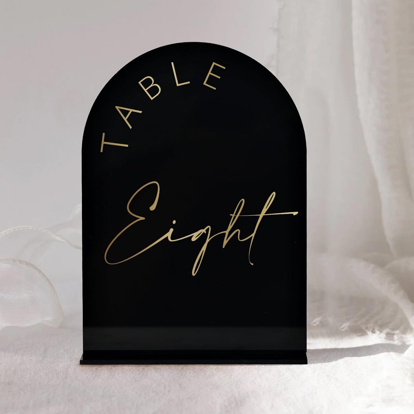 Black Arch Wedding Table Numbers 1-30 with Stands, 5x7 Inch Arch Acrylic Sign Black and Gold Lettering, Arch Acrylic