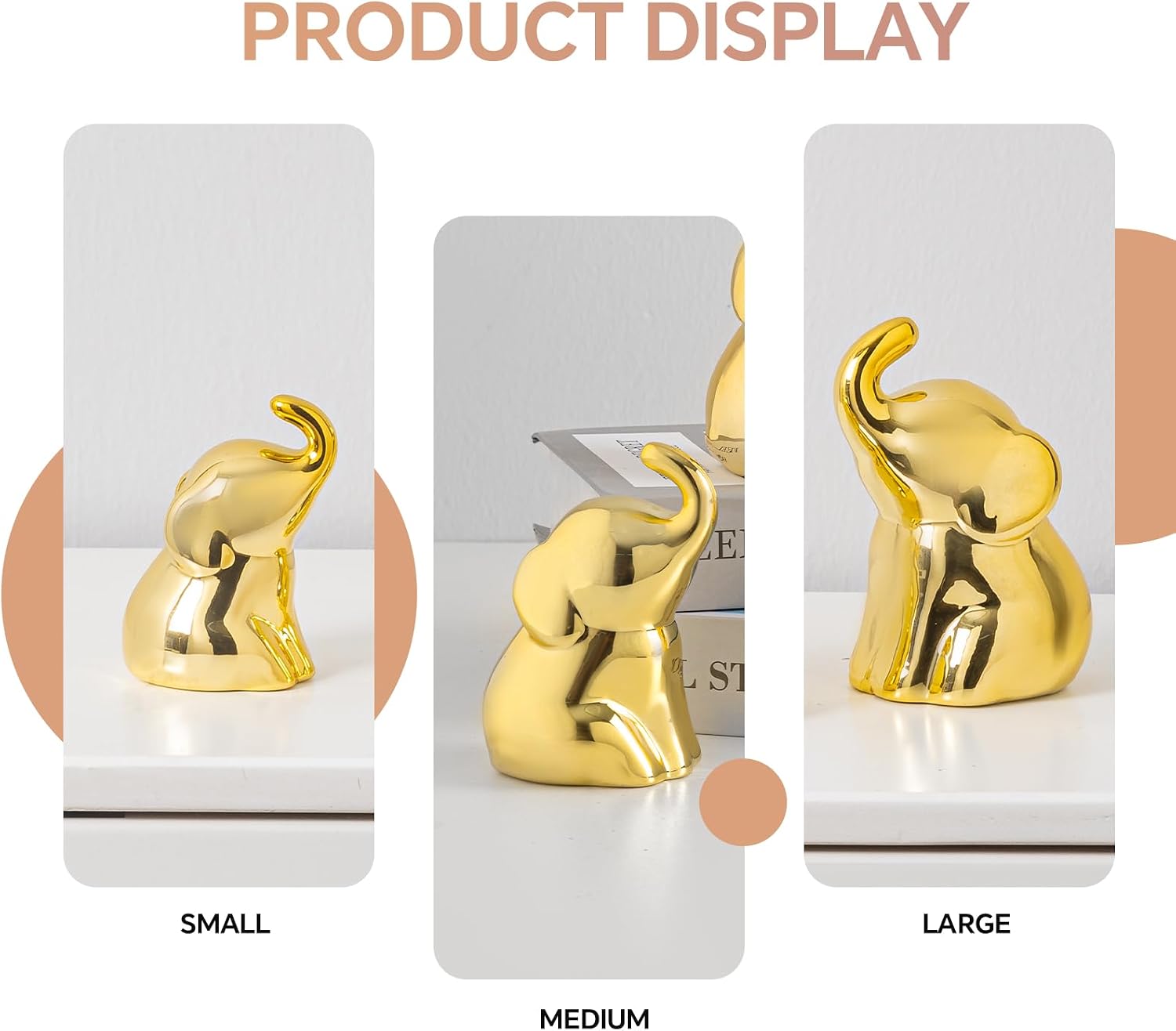 Elephant Statues / Gifts for Lover / Gold / Set of 3
