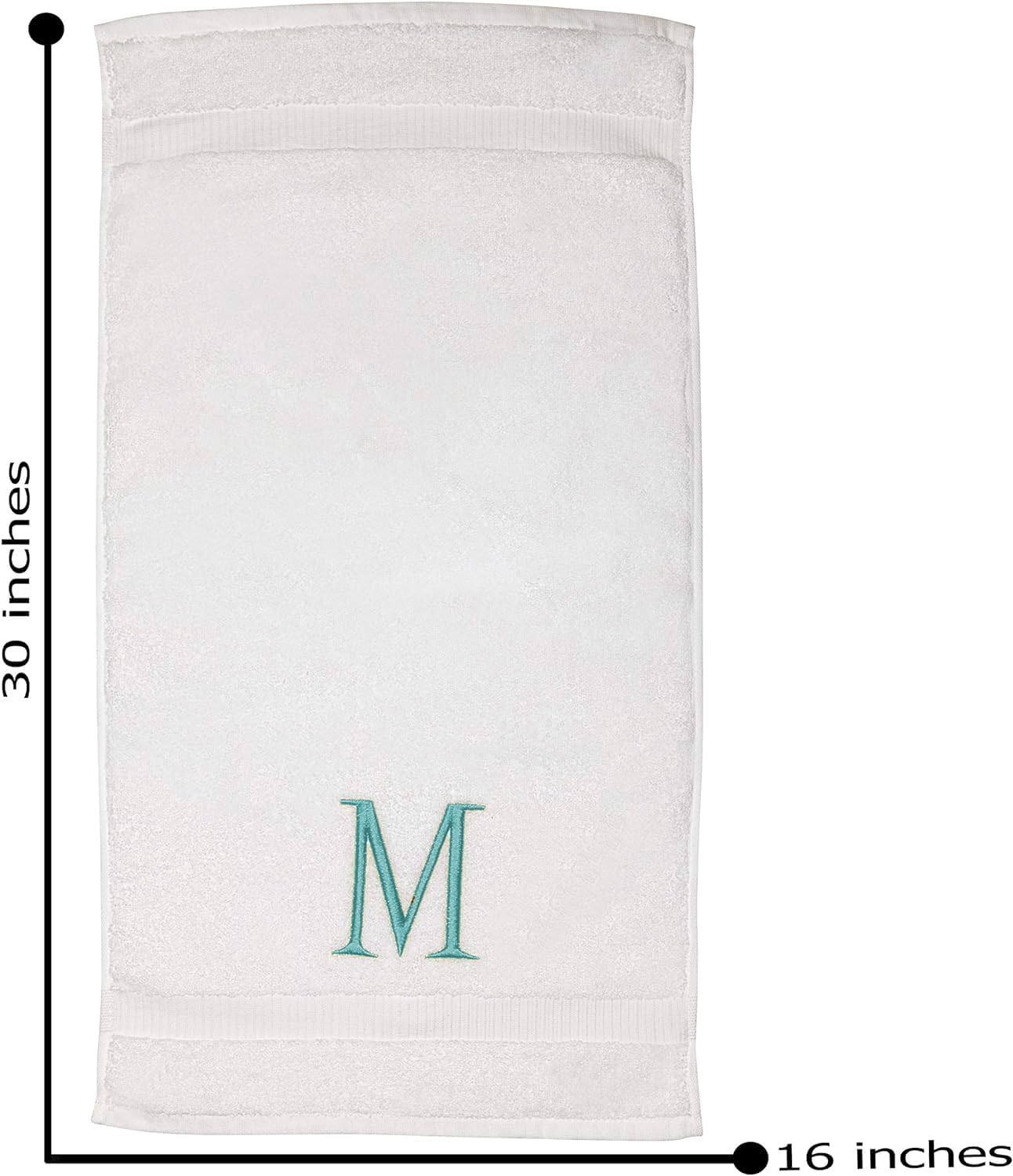 White with Teal Monogrammed Hand Towels for Bathroom - Set of 2 Letter M | Luxury Hotel Quality Initial Towels For